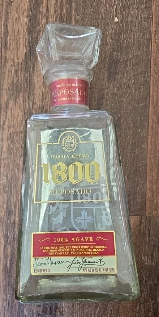 EMPTY 1800 TQUILA RESERVA REPOSADO 1L GLASS BOTTLE & GLASS STOPPER