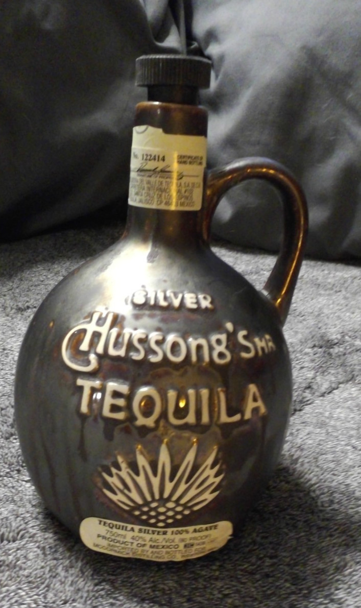 Reposado Hussong’s Mr Tequila Gray Bottle Empty with Cork