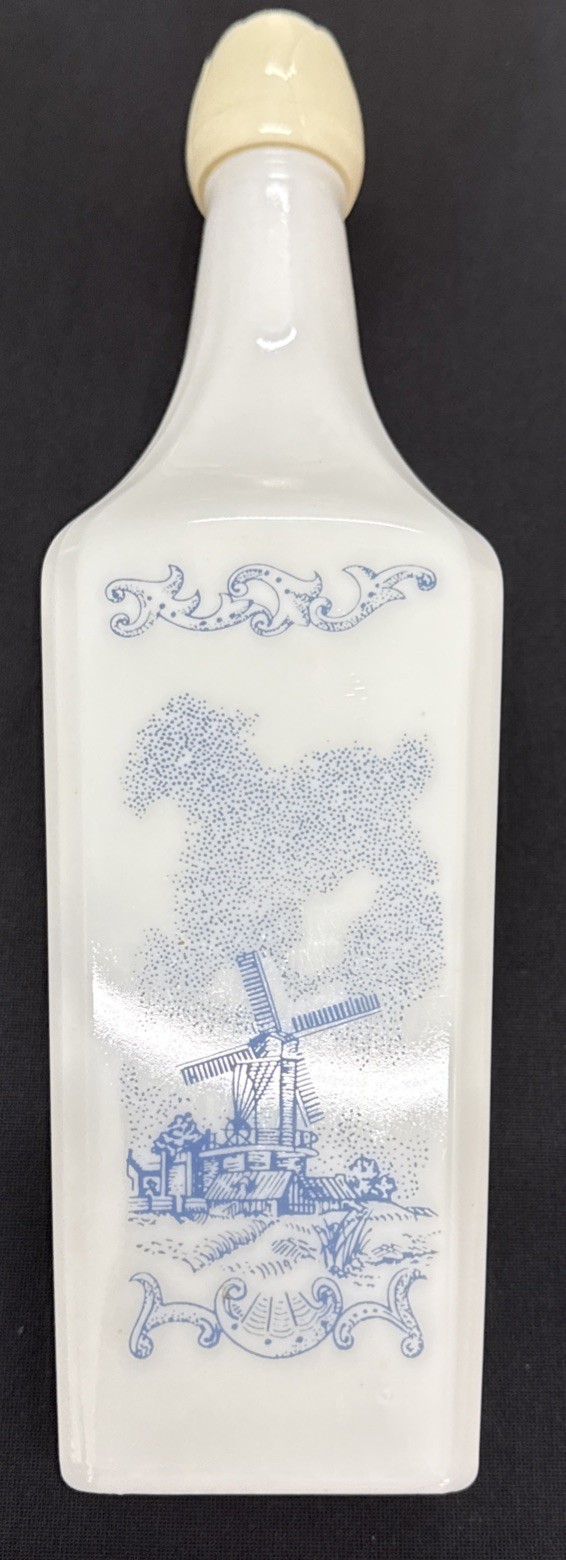 Vintage Delft Blue Decorated Milk Glass Style Liquor Bottle