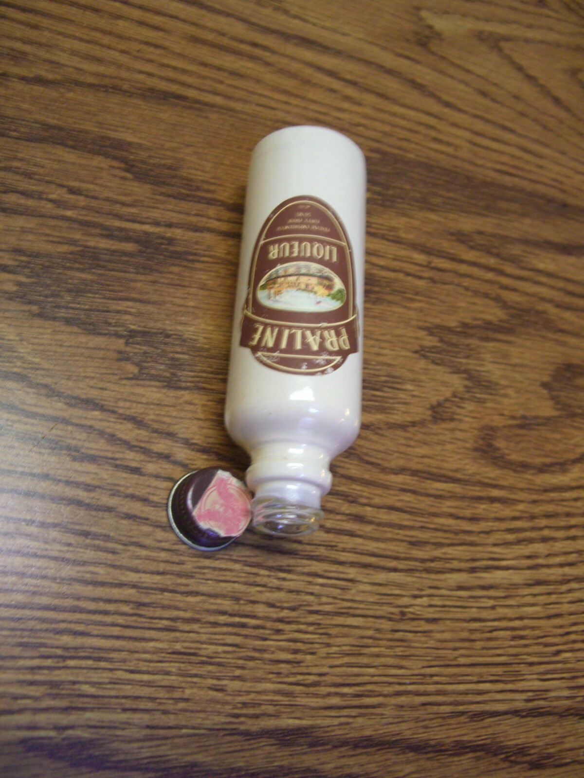Praline Liqueur Ivory Glass Mini Liquor Bottle/50 ML/Paper Labels//Empty
