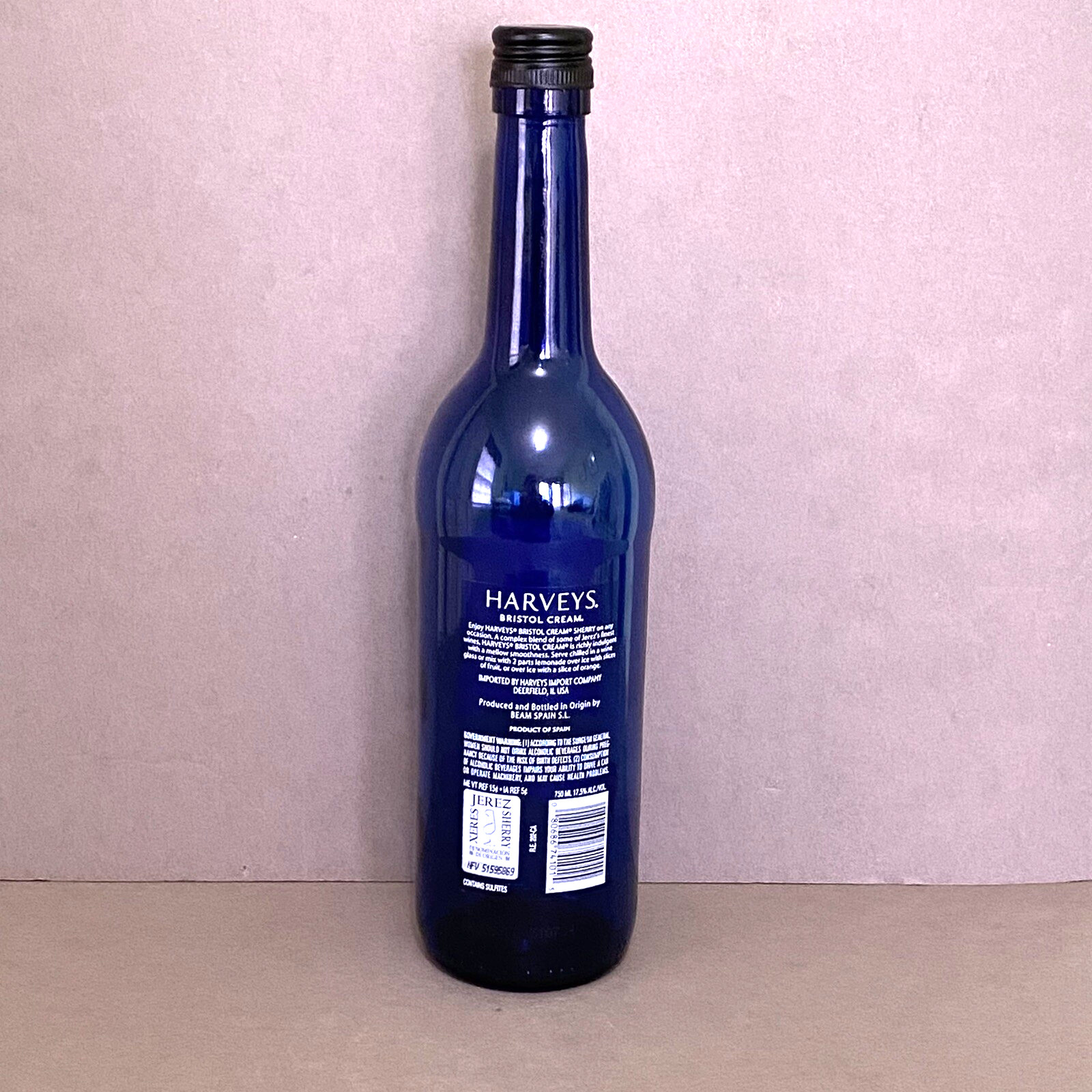 Harveys Bristol Cream Sherry 750 mL Cobalt Blue Empty Bottle ~ Spain