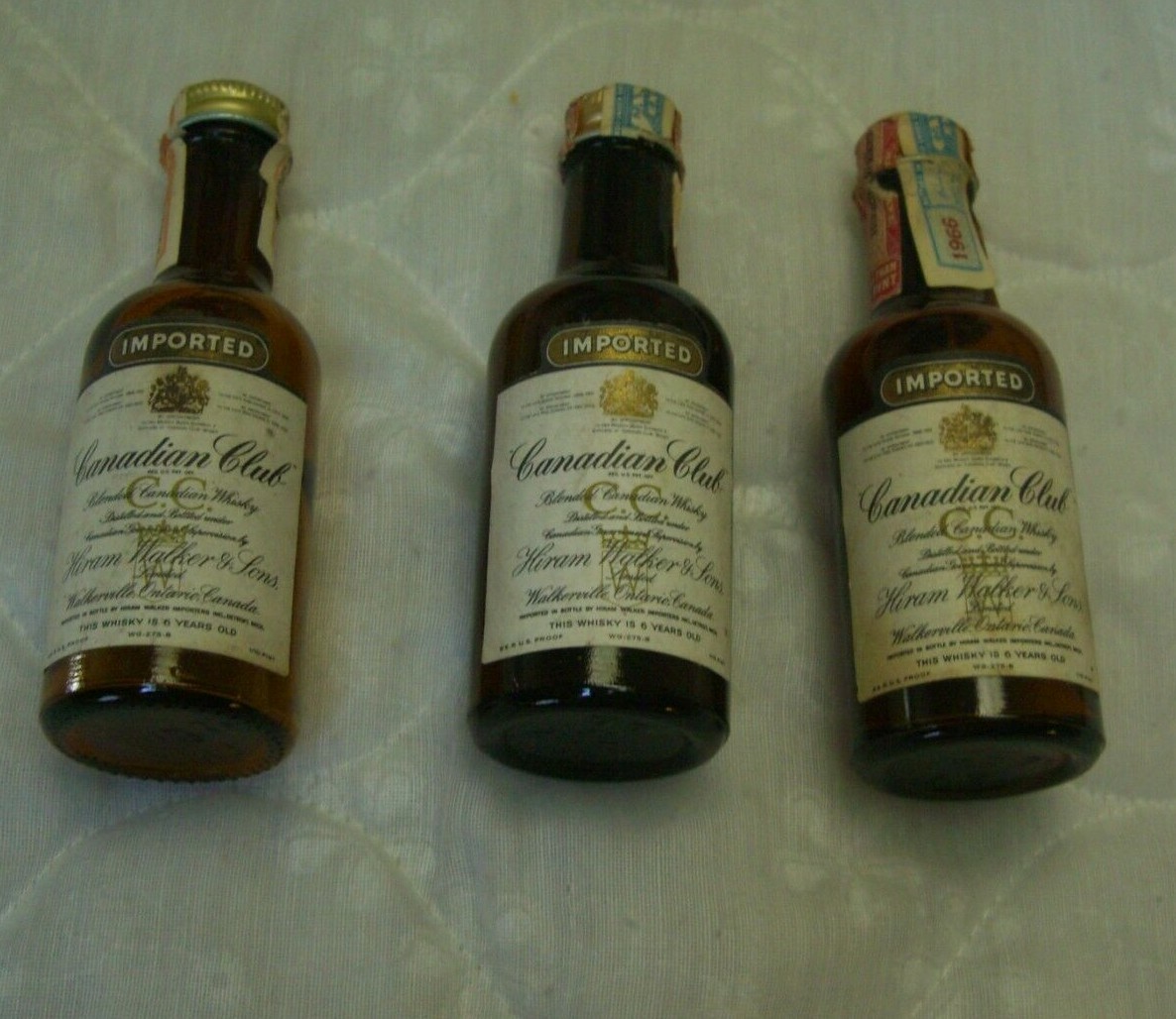 3 Hiram Walker Canadian Club 10th Pint Glass Bottles/1965-67/Hillsboro Glass
