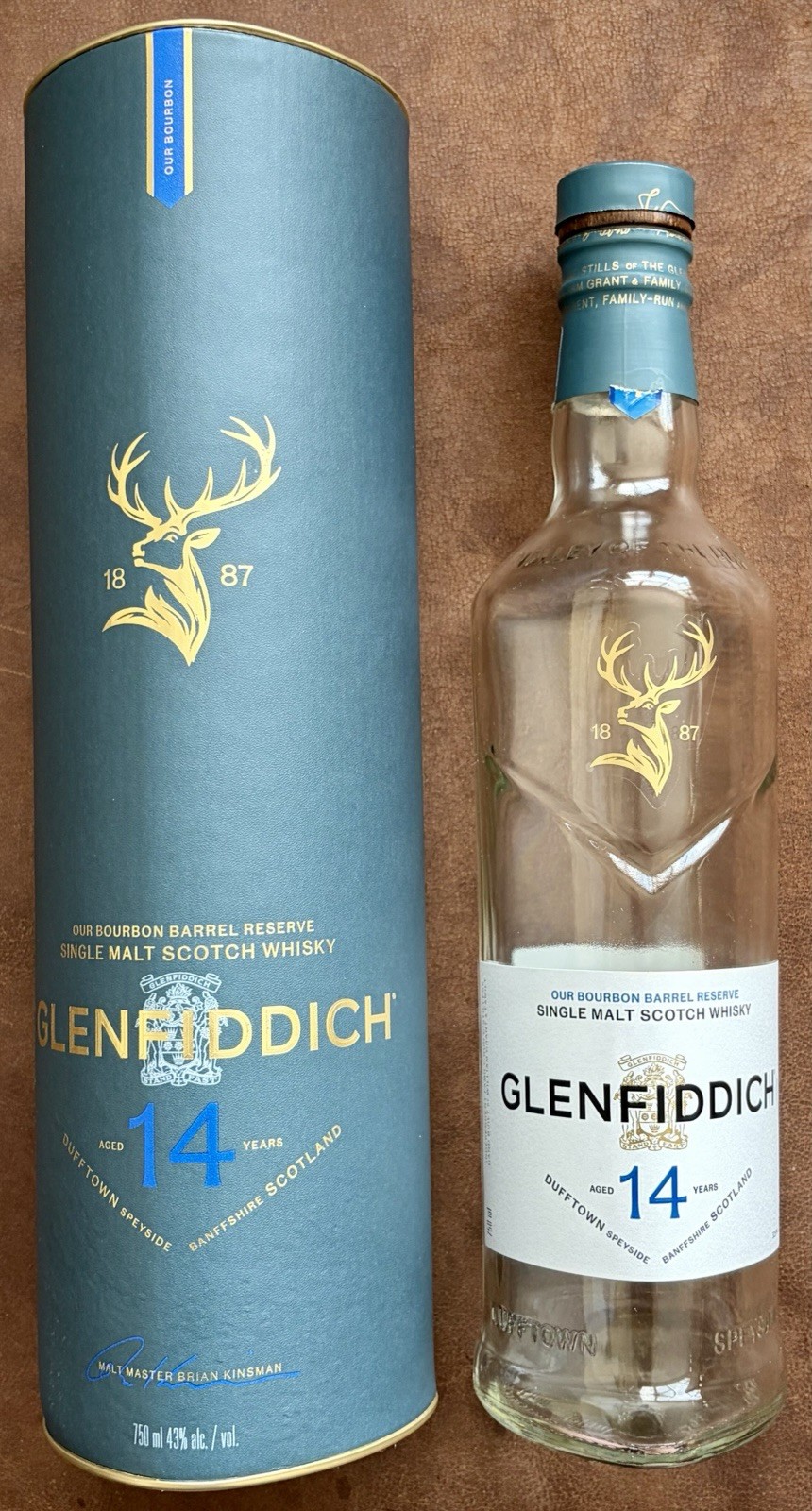 Glenfiddich 14 Bourbon Barrel Reserve Single Malt Scotch Whisky Empty Bottle