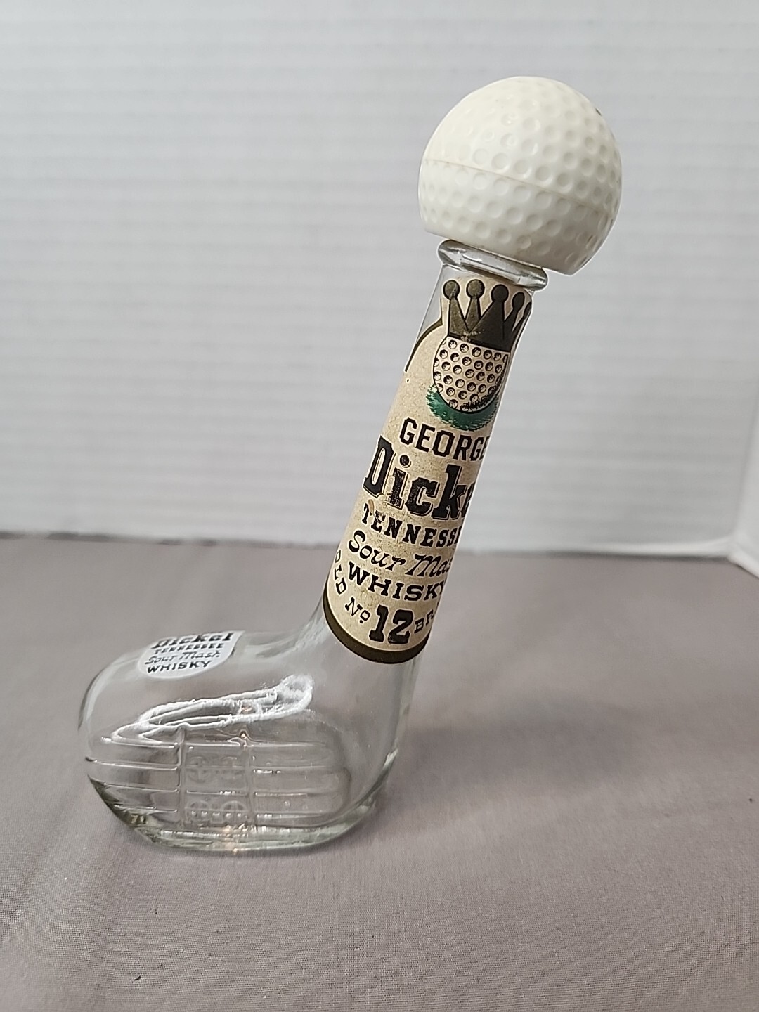 George Dickel Tennessee Whiskey Glass Golf Club Mini Bottle Paper Label Empty