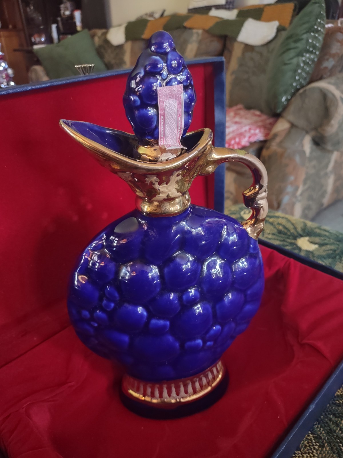 Vtg 1963 Jim Beam Cobalt Blue & Gold 175 Months Whiskey Empty Decanter w/ Box