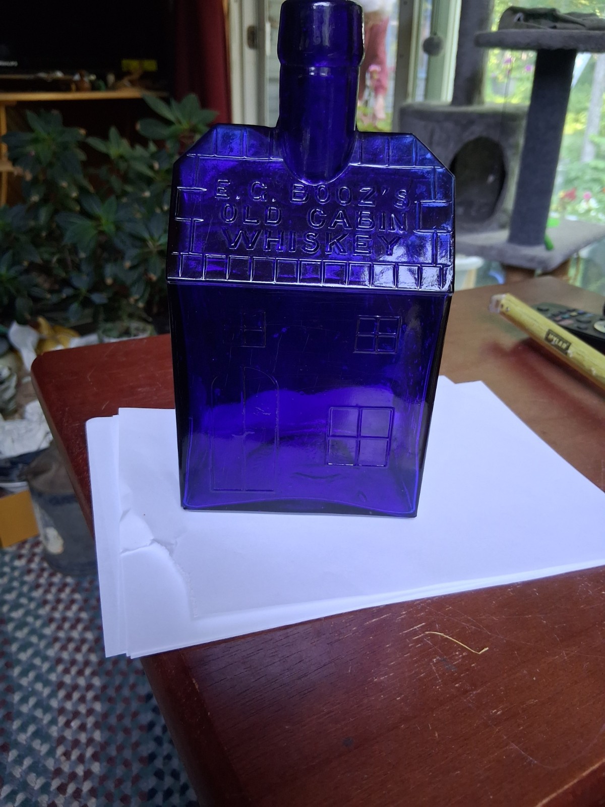Vtg Cobalt Blue E.C. Booz’s Old Cabin Whiskey Empty Decanter
