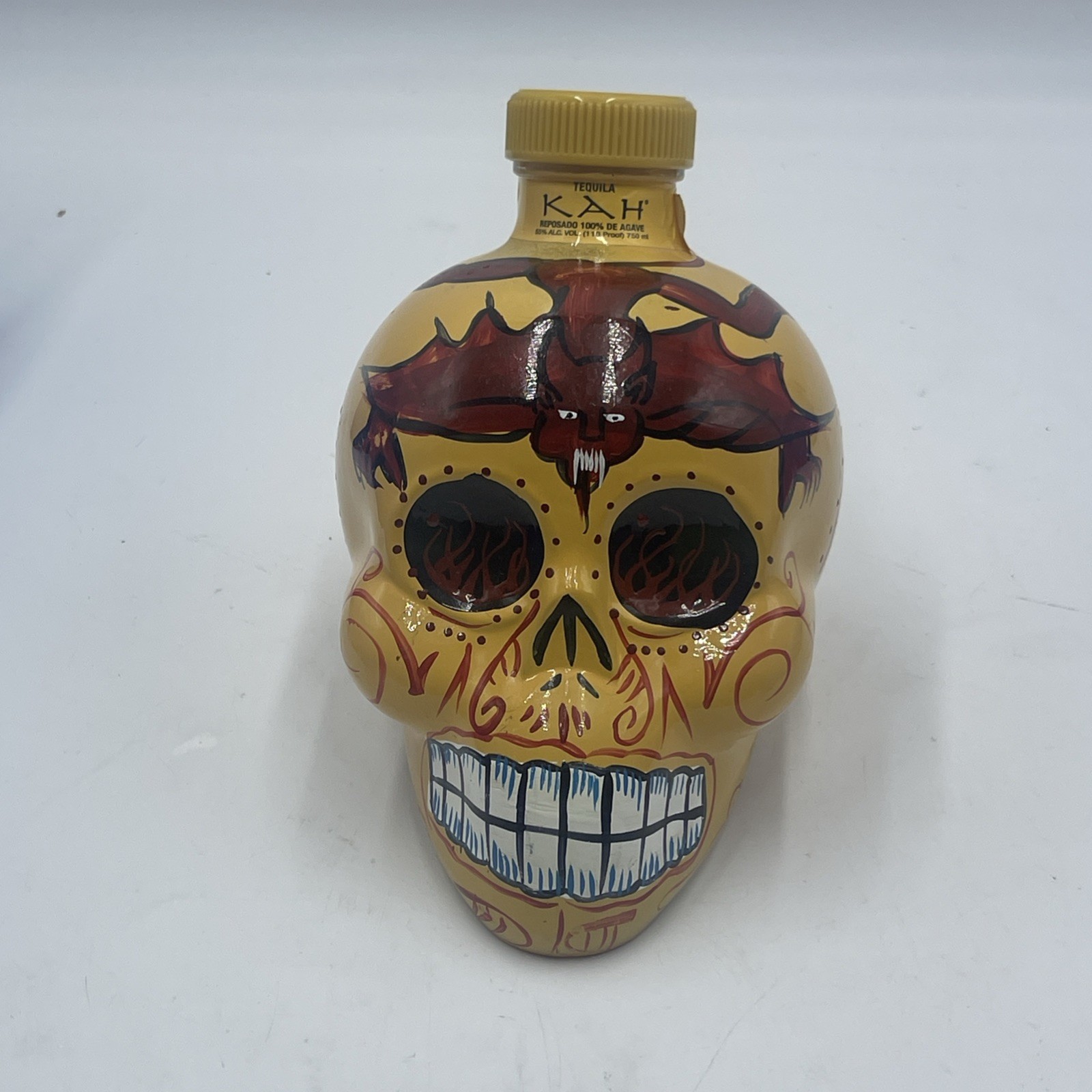 Kah Tequila Painted Day Of The Dead Skull Bottle Red Devil EMPTY 750 ml