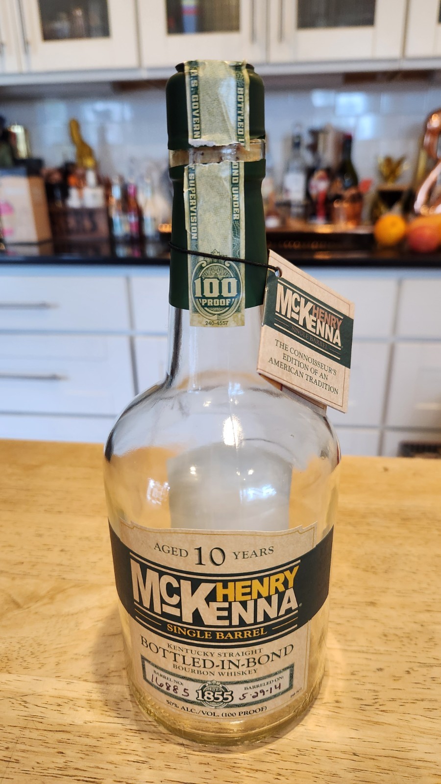 Henry McKenna 10 Year Single Barrel Bourbon Whiskey Bottle – Empty BIB 5/29/2014