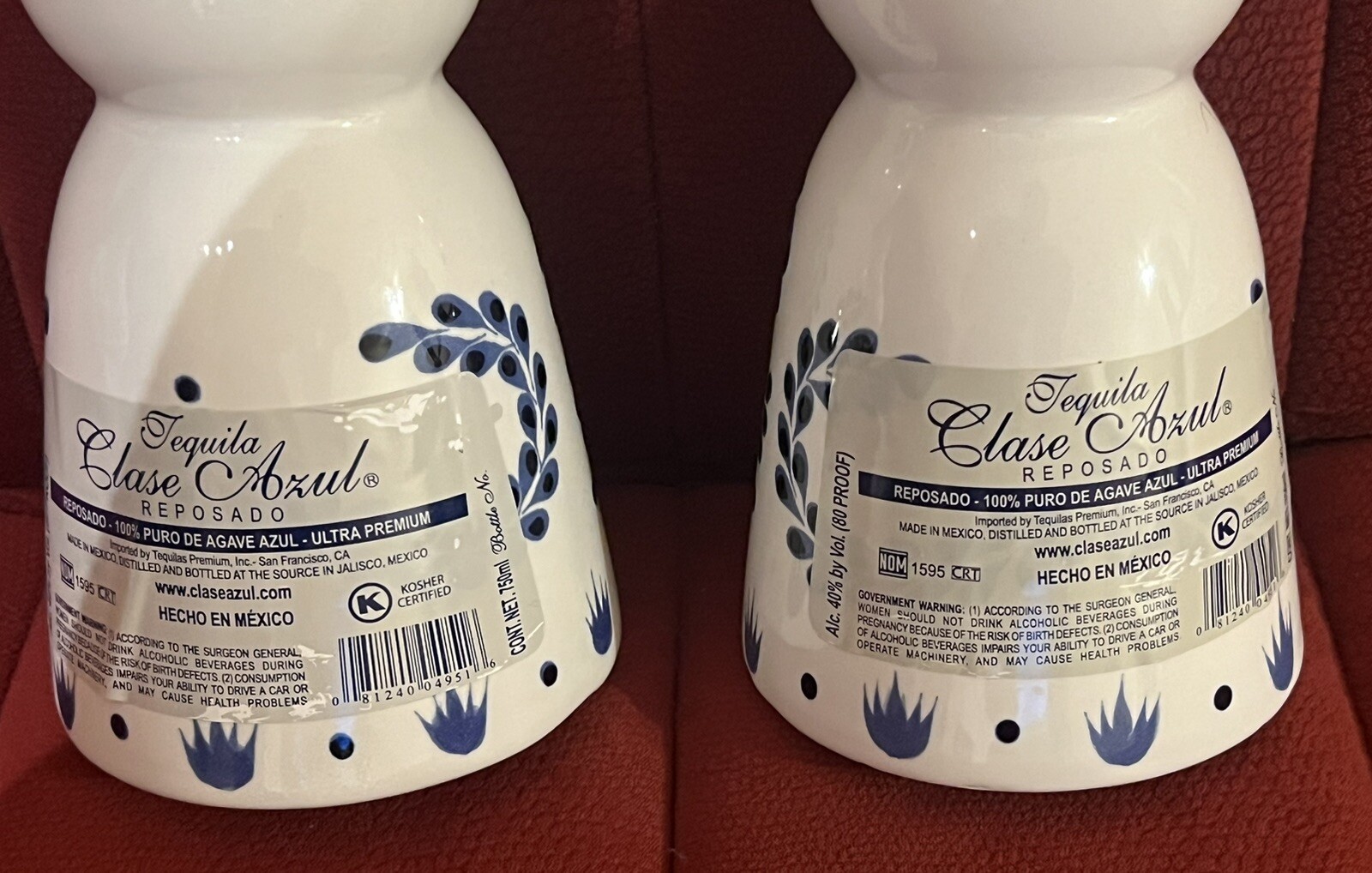 2 CLASE AZUL REPOSADO TEQUILA CERAMIC BOTTLES WITH TOP 750.mL COLLECTION EMPTY