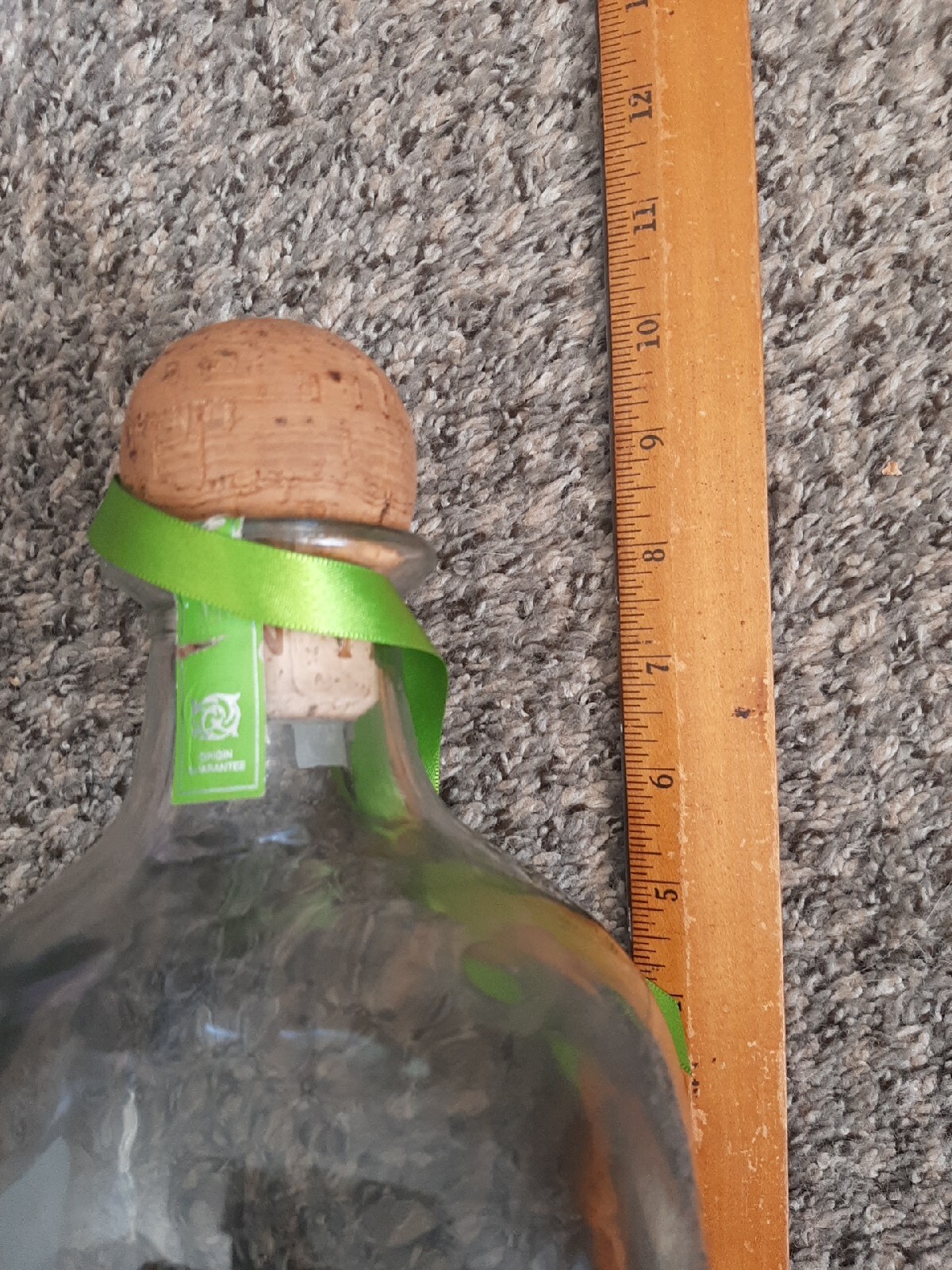 Patron Agave Tequila Silver 1.75L Empty Heavy Bottle with Cork Green Ribbon