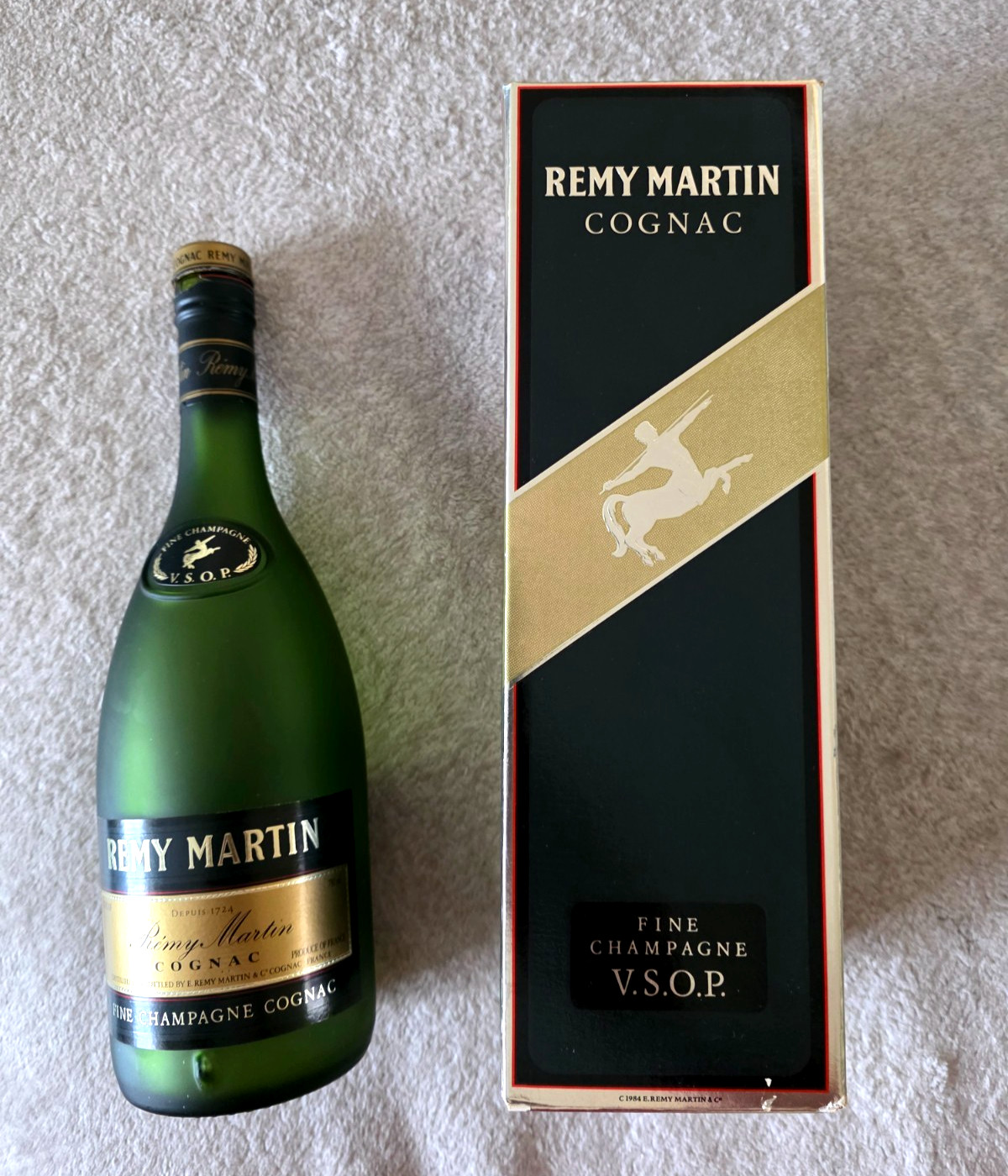 1980s Remy Martin VSOP Cognac fine Champagne Empty Bottle with Original Box.