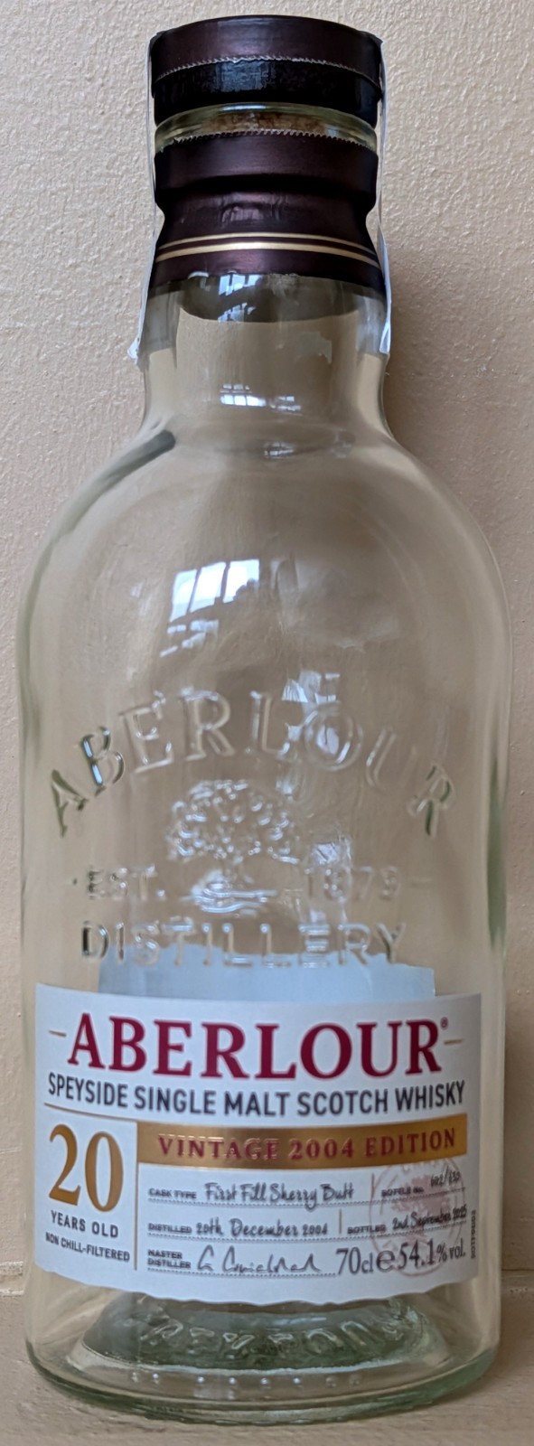 Aberlour 20 Year Old 2004 Vintage Empty Whisky Bottle. Rare
