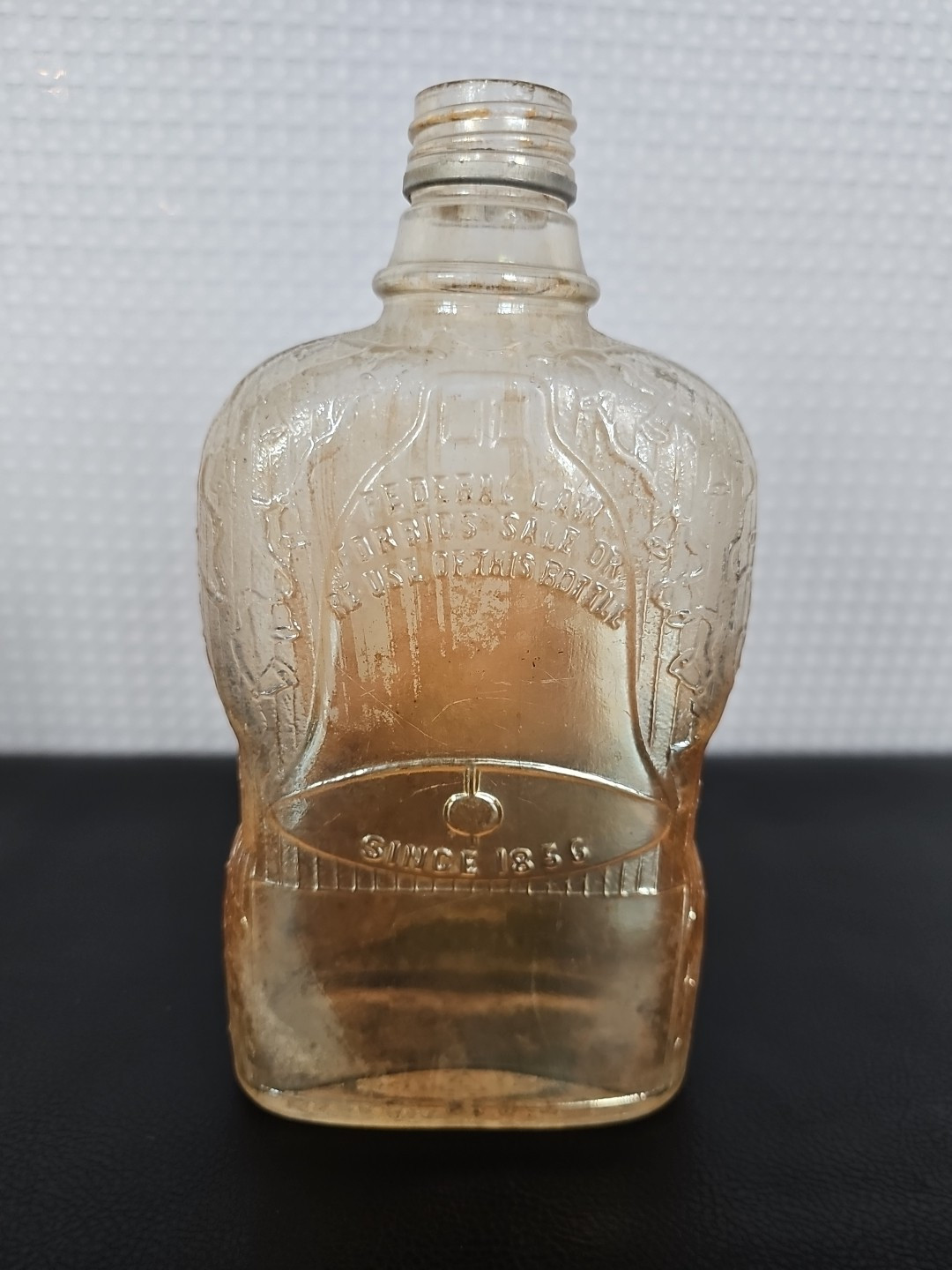 Vintage Golden Wedding Carnival Glass Whiskey Bottle