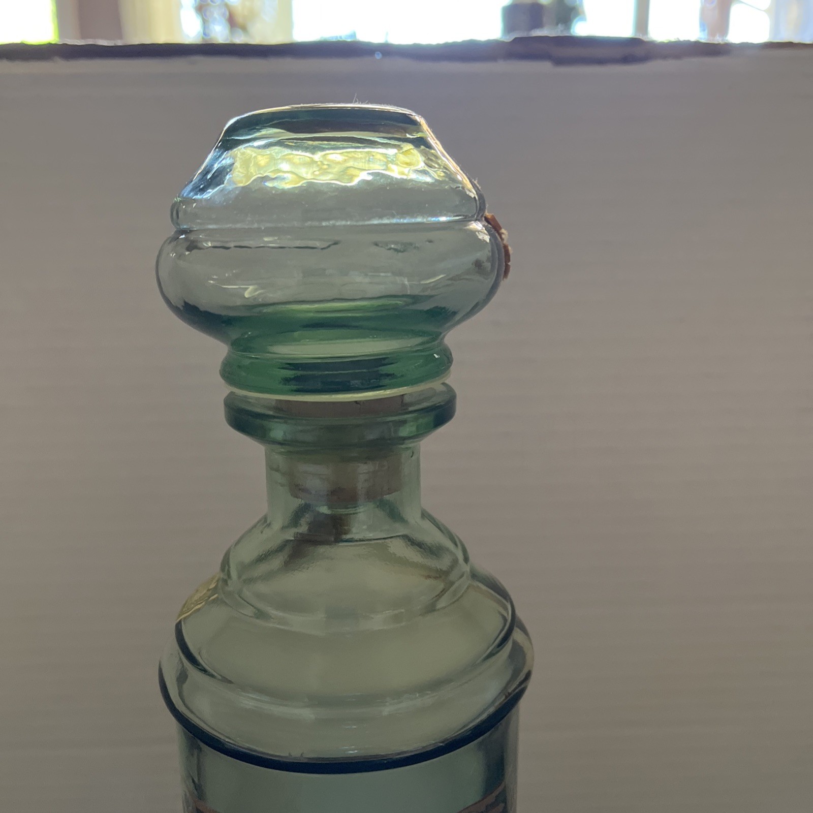 Vintage Old Fitzgerald Green Glass Whiskey Decanter – Red Shield & Gold Filigree