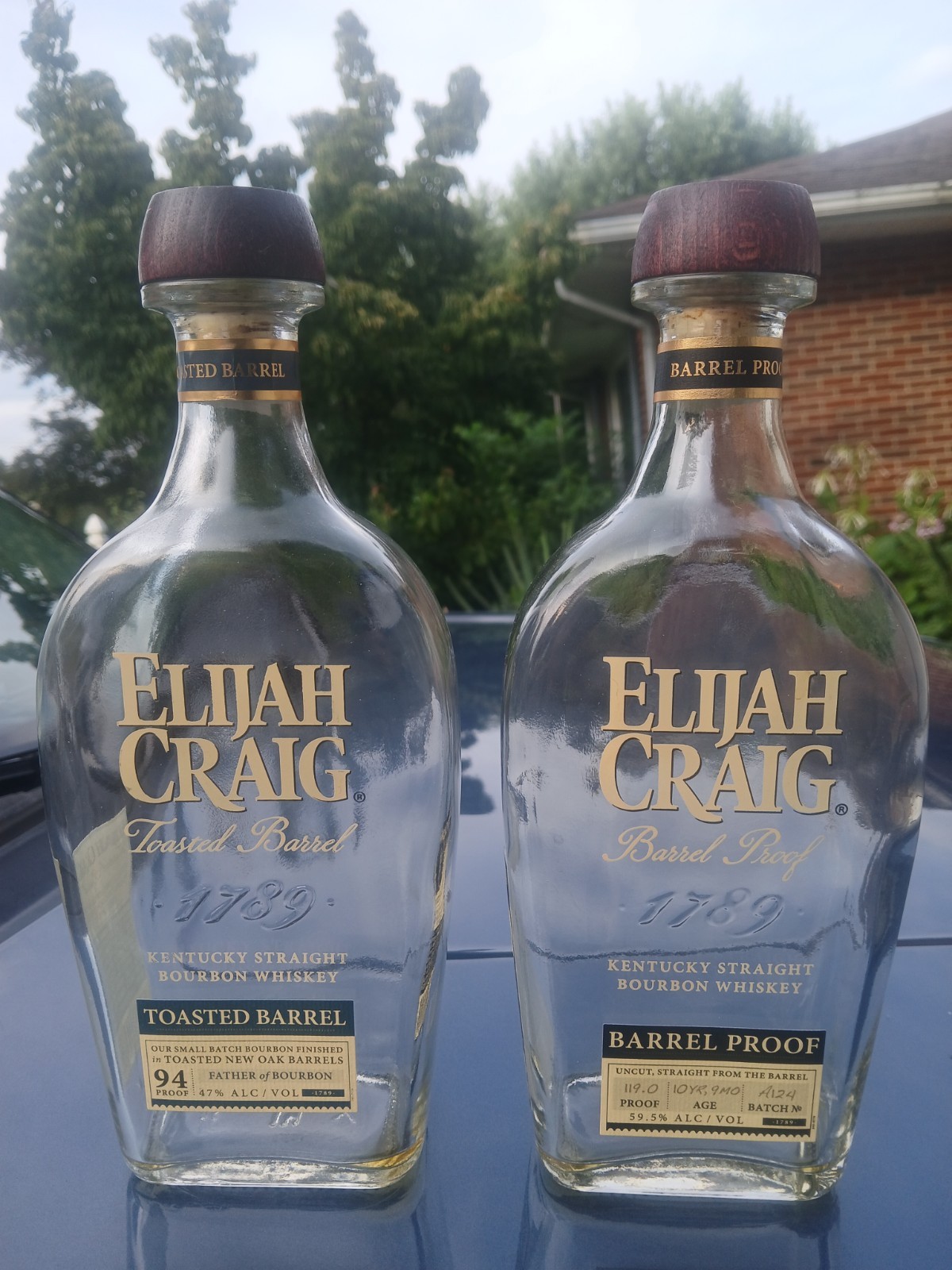 ELIJAH CRAIG TOASTED BARREL and BARREL PROOF EMPTY BOURBON BOTTLES 750ml