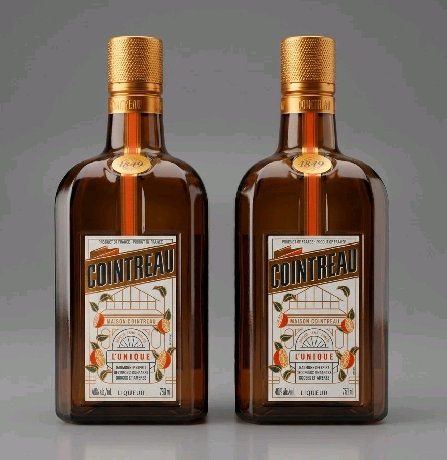 Lot Of 2 Empty Contreau Liquor Amber Glass Bottles France Cap 750ml Ea.