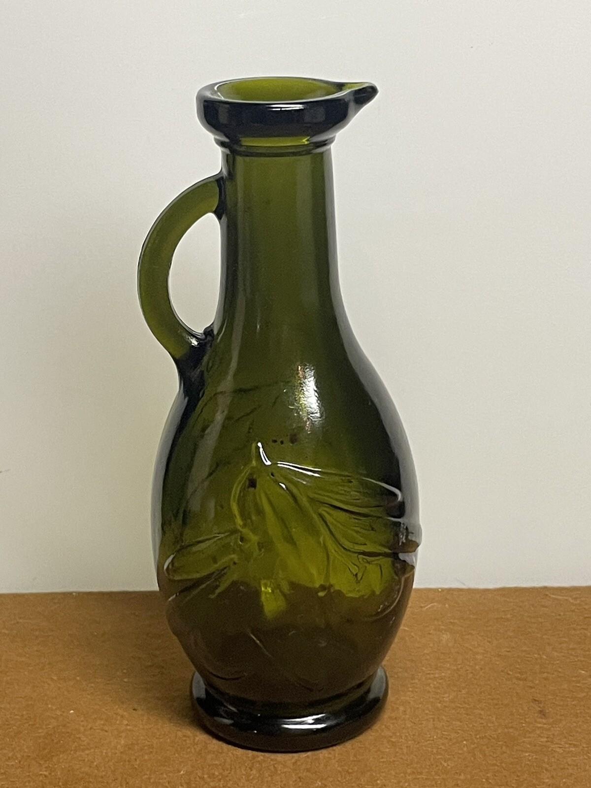 Dark green olive bottle with Pour Spout and Handle
