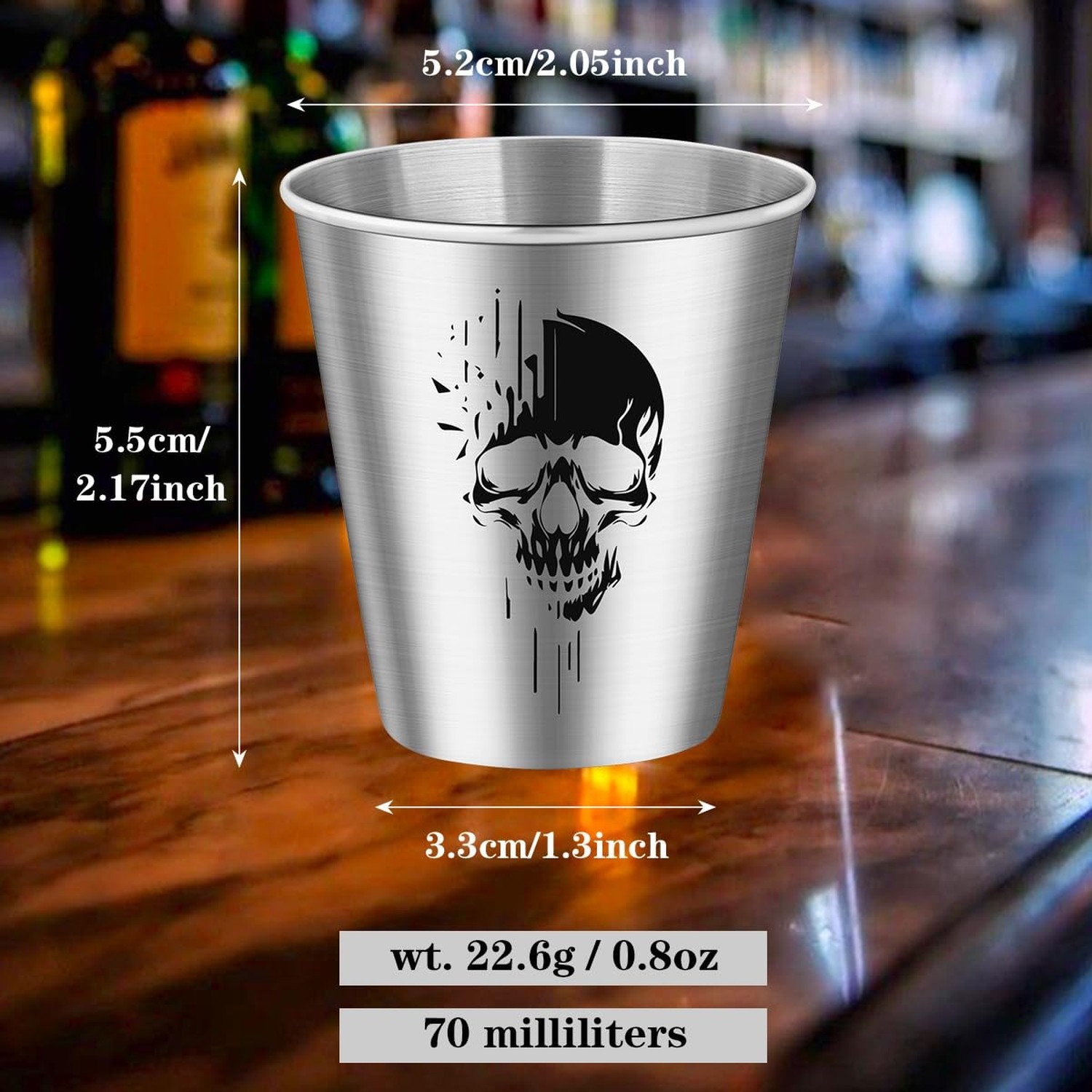 Stainless Steel Shot Glasses with Black Skull, Set of 4, 70 ml, with Gift Box…