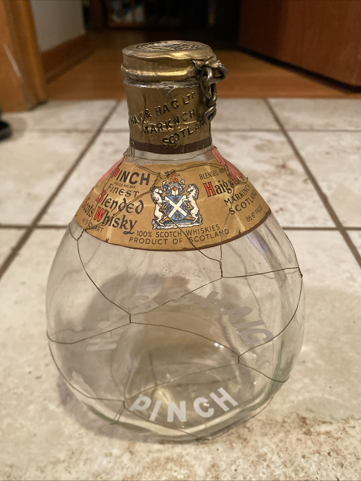 PINCH by Haig & Haig ‘Scots Whisky’ Dimple Bottle w/Cap and Label Wire Wrapped