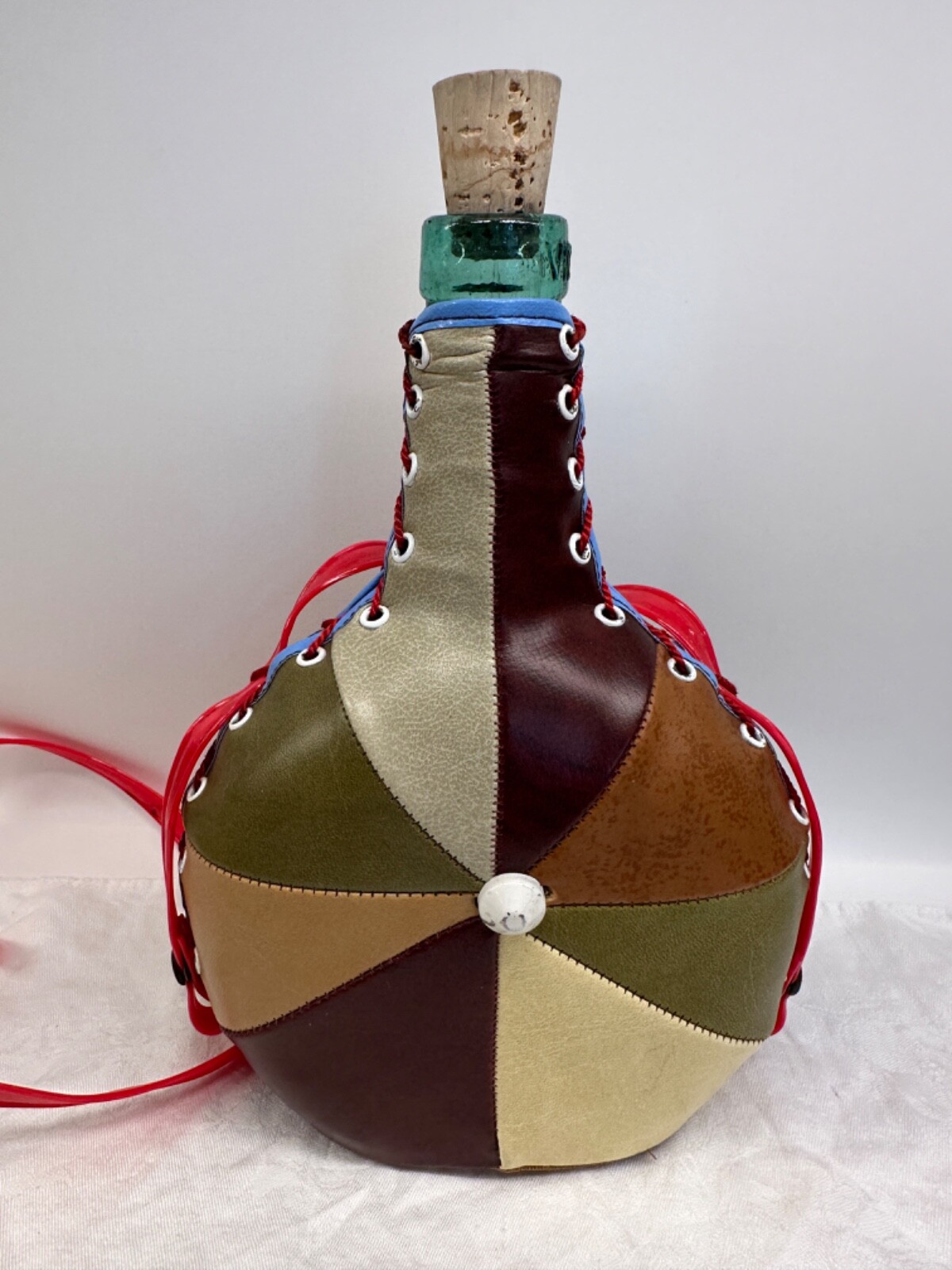 Vintage Leather Covered Viresa Wine Bottle (Spanish) With Carry Strap