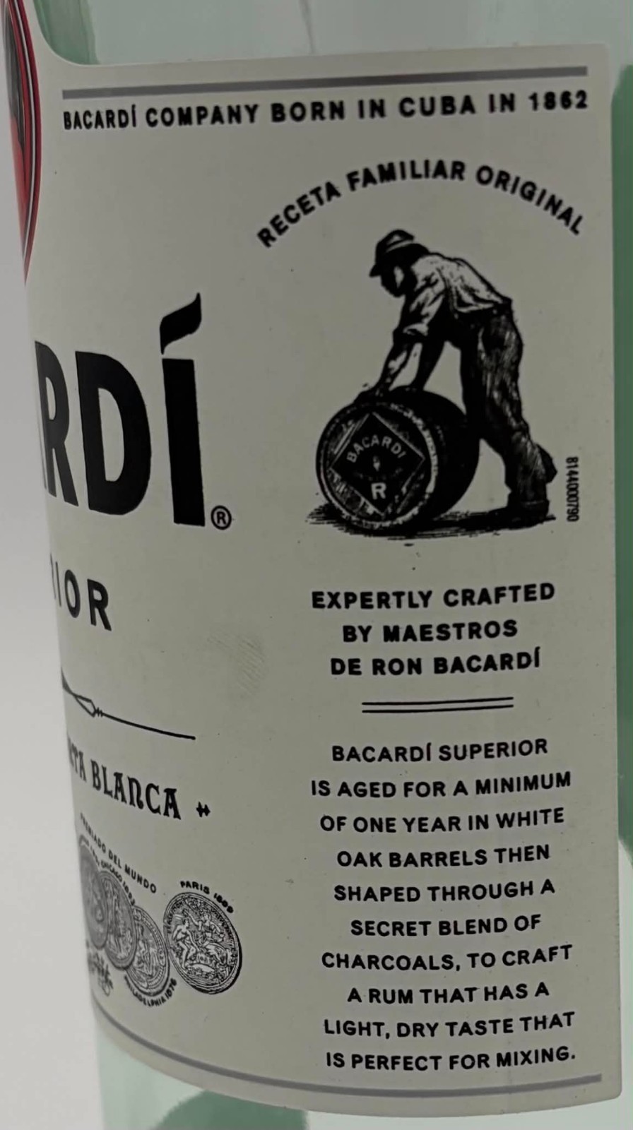 Bacardi Superior White Rum Empty 750ml Bottle Bar Display Collectible