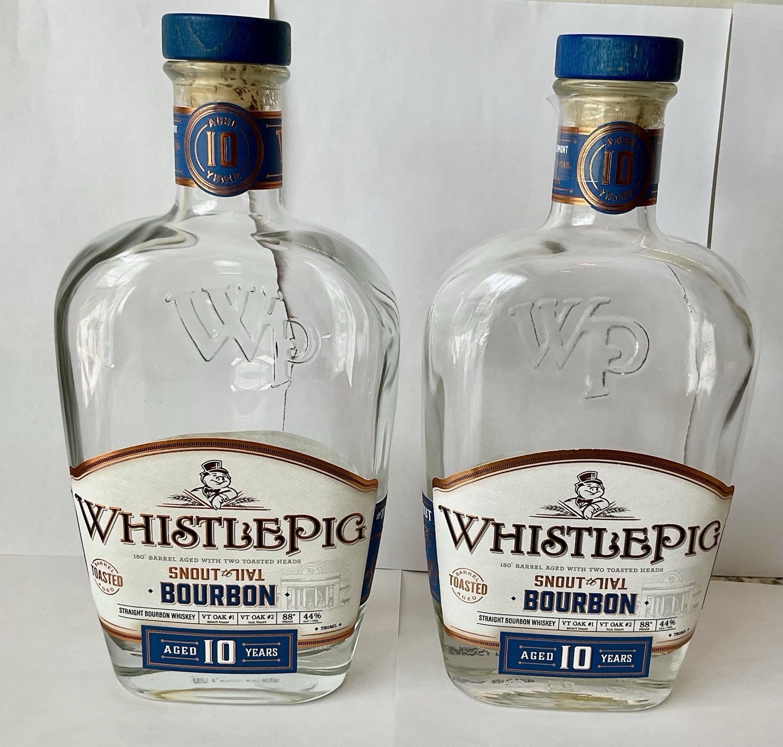 2 WhistlePig Bourbon Snout Tail 750ml Empty Bottles w/caps Unwashed