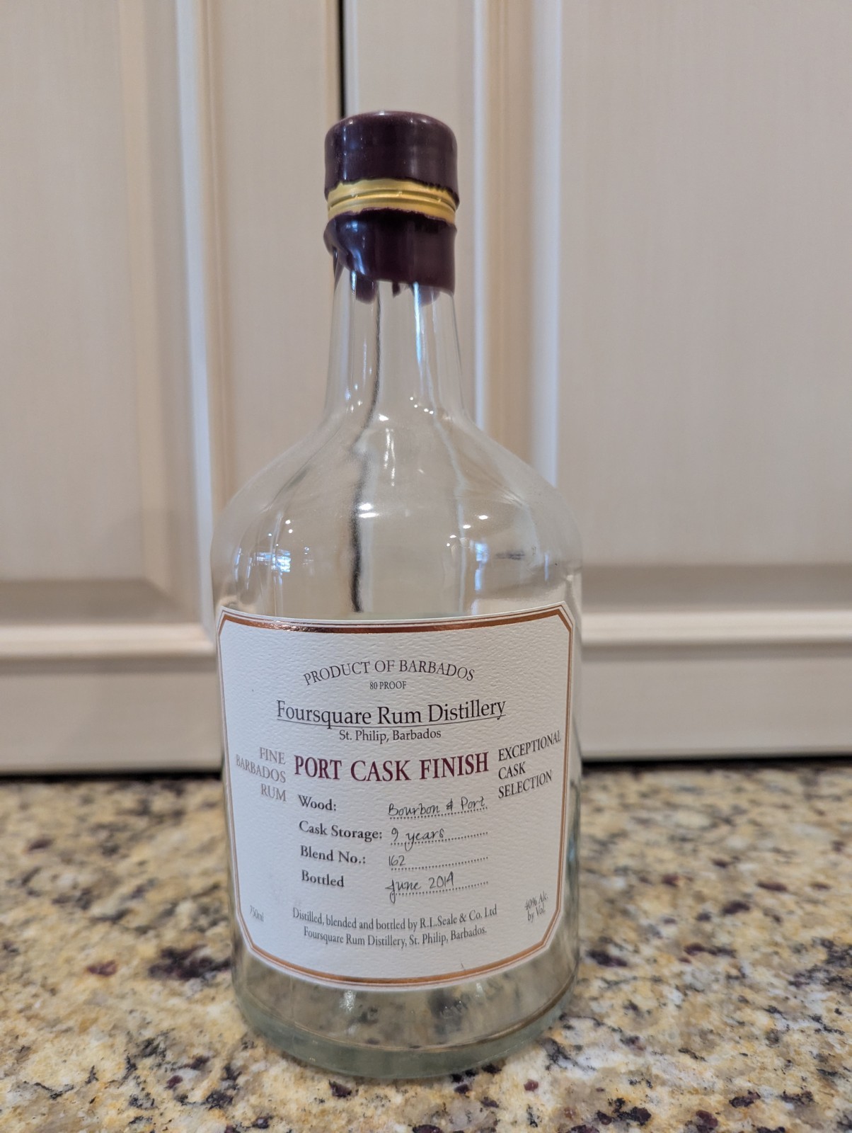 Foursquare Distillery 2014 Port Cask Finish Empty Liquor Bottle Clear Unrinsed