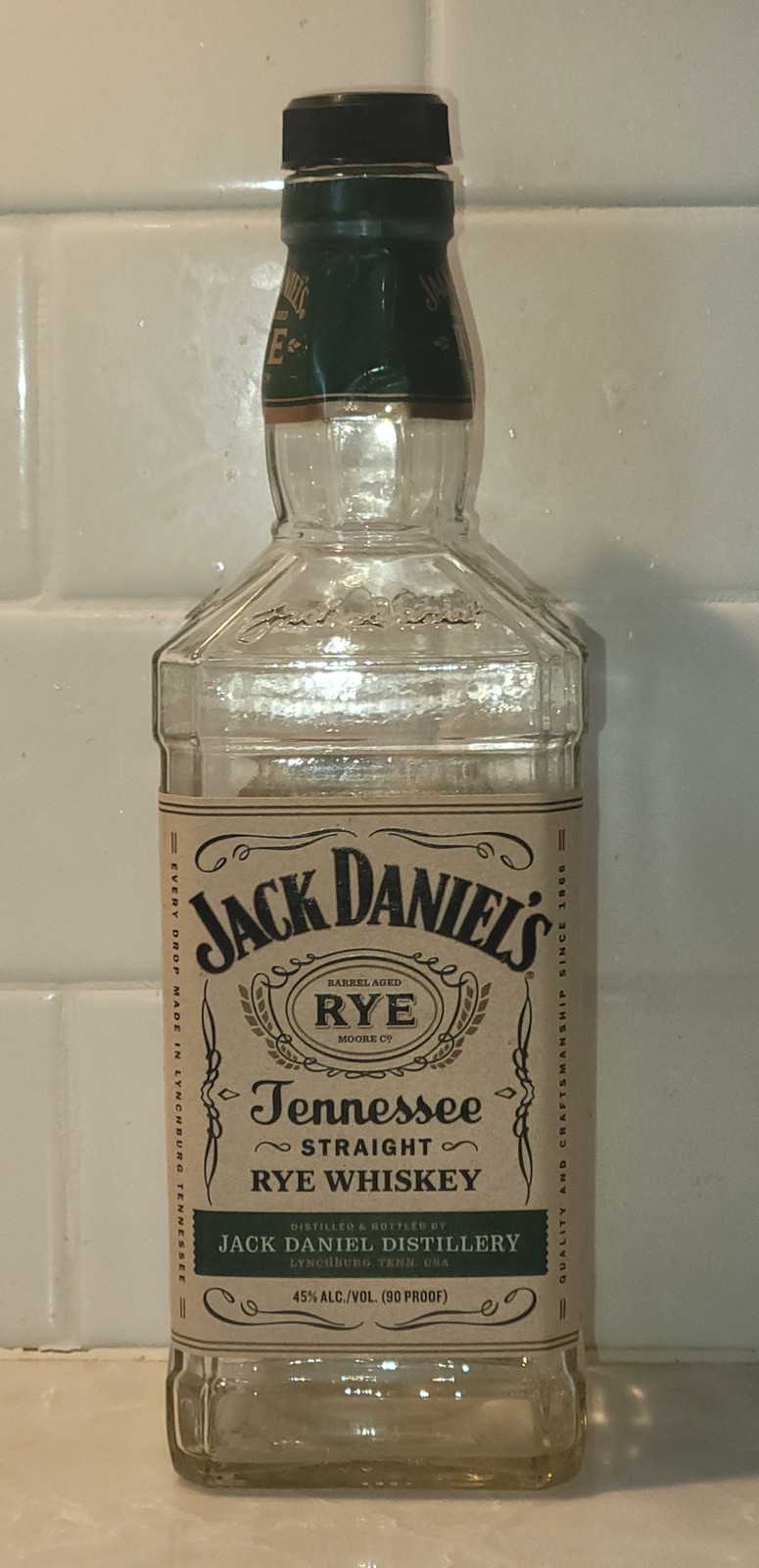 JACK DANIELS Barrel Aged Tennessee RYE Whiskey – 750mL Empty GLASS Bottle + CAP