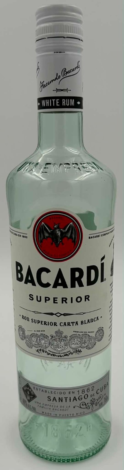 Bacardi Superior White Rum Empty 750ml Bottle Bar Display Collectible