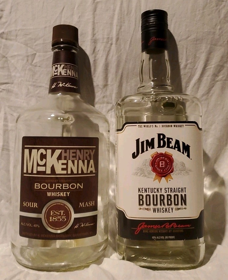 JIM BEAM & HENRY McKENNA Whiskey LARGE 1.75L & CROWN ROYAL 1L Empty Glass Bottle