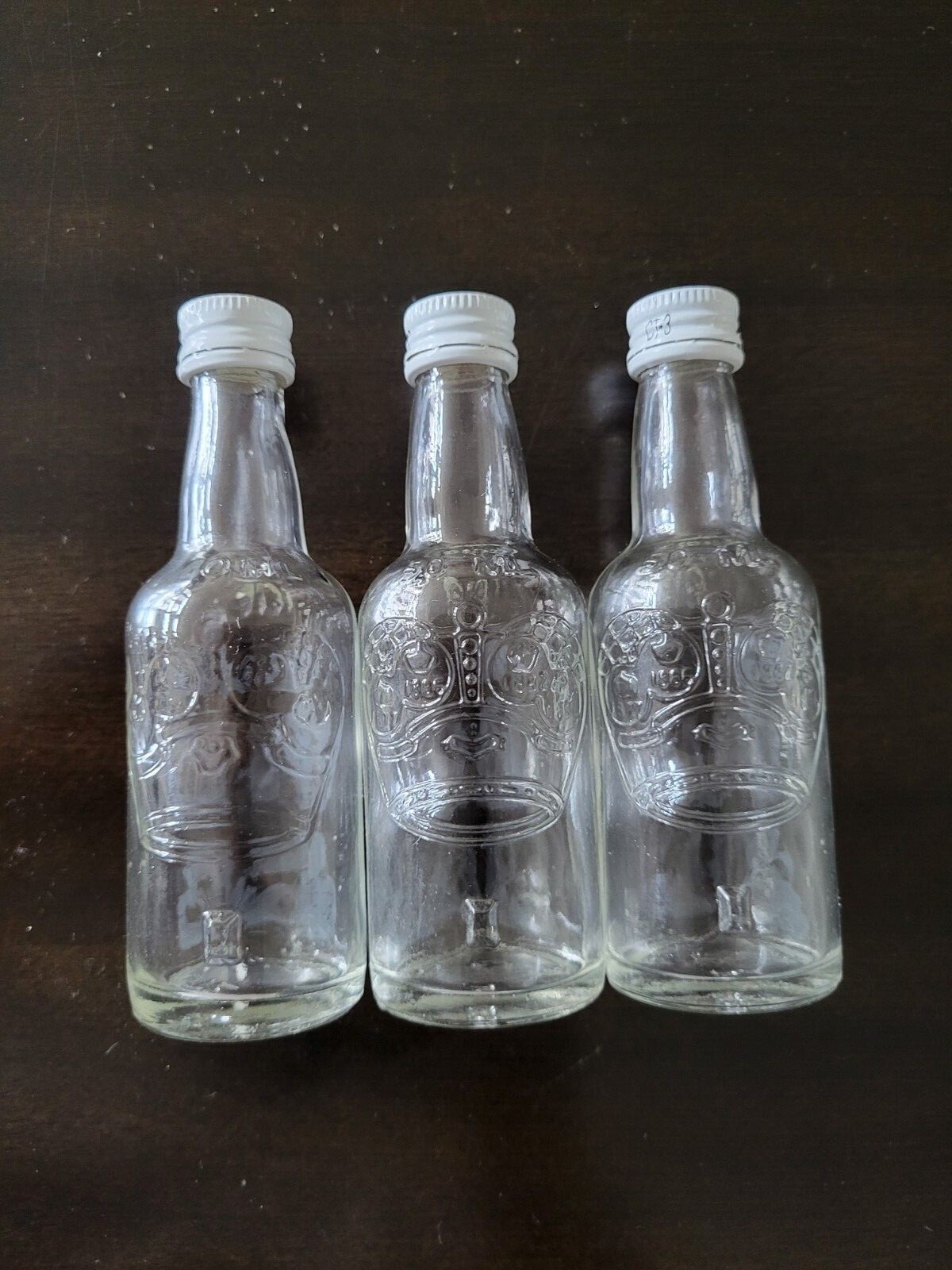 Lot of 3 Vintage Smirnoff Vodka GLASS Mini Bottles EMBOSSED Logo metal cap 50ML 