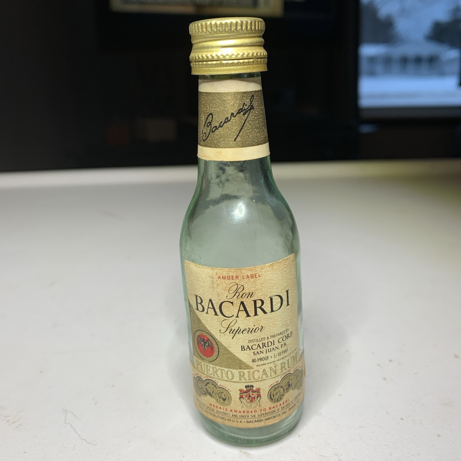 Vintage Ron Bacardi Puerto Rican Rum Minature glass bottle 1/10 pint empty