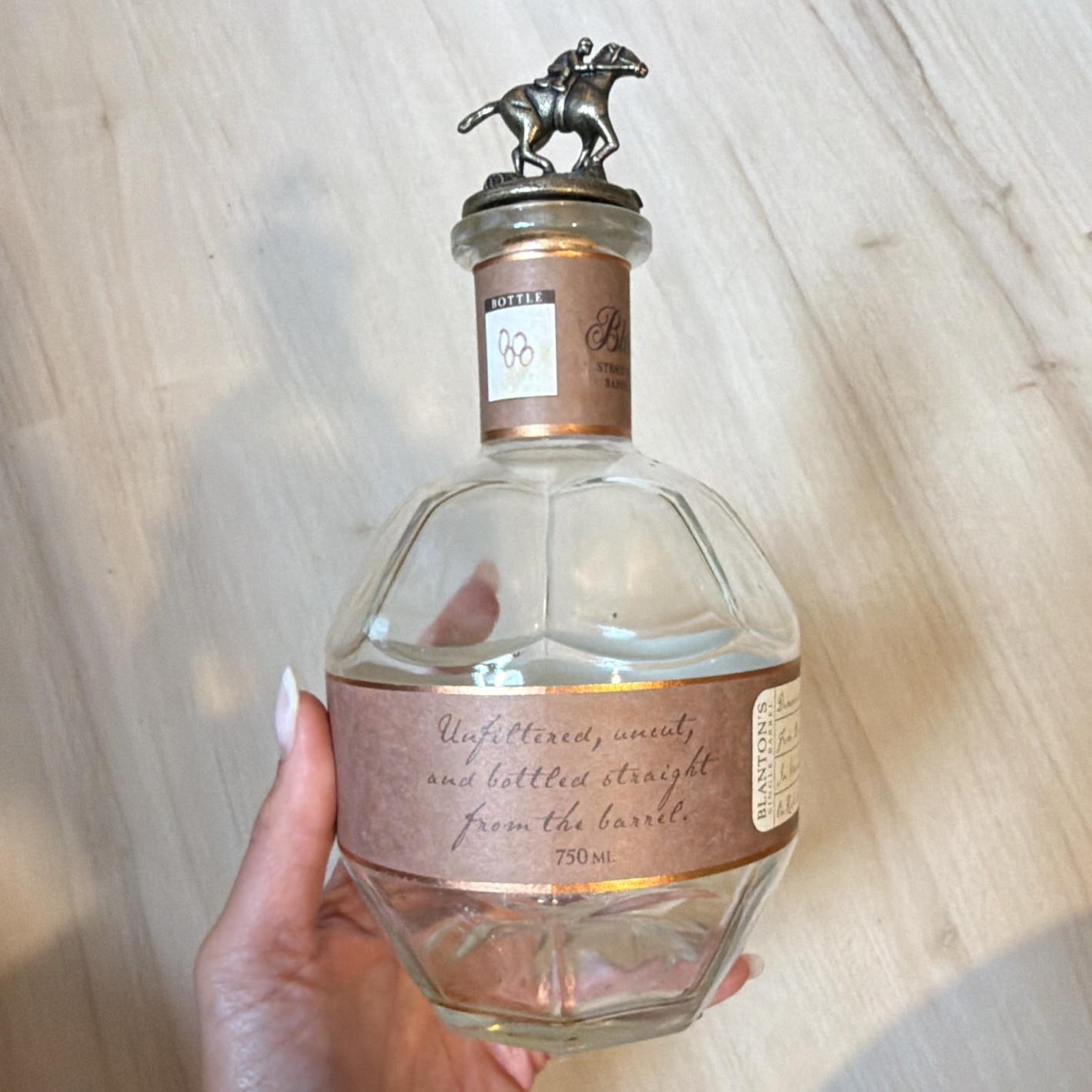 Blanton’s 750ml Empty Bourbon Bottle w/ horse letter L Stopper Cork