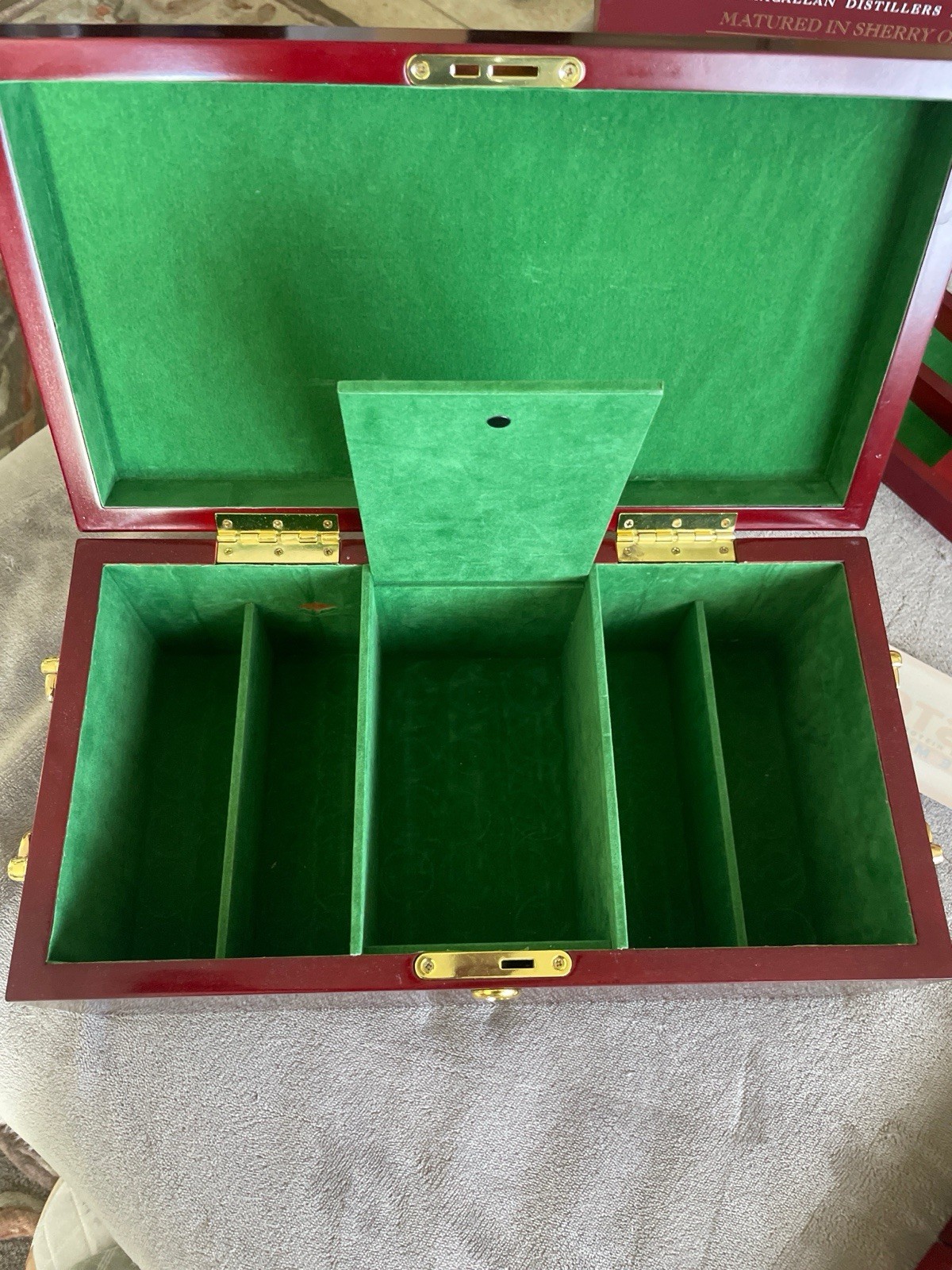 Macallan 25 Single Highland Malt Scotch Whisky Red Wooden Box & Game Set