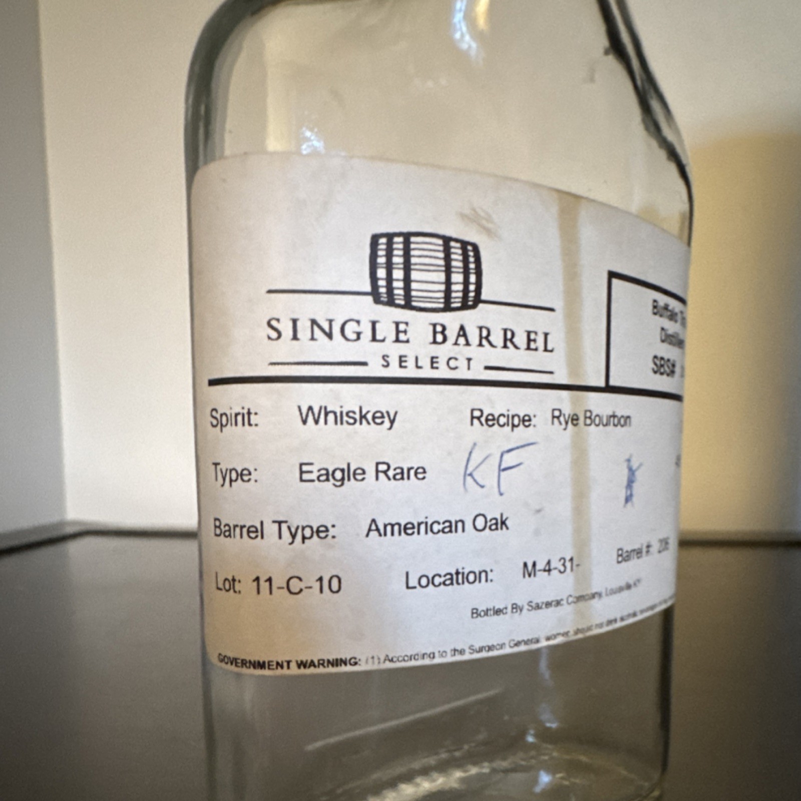 Buffalo Trace Single Barrel Select Empty Liquor Bottle 200ml Clear UNRINSED