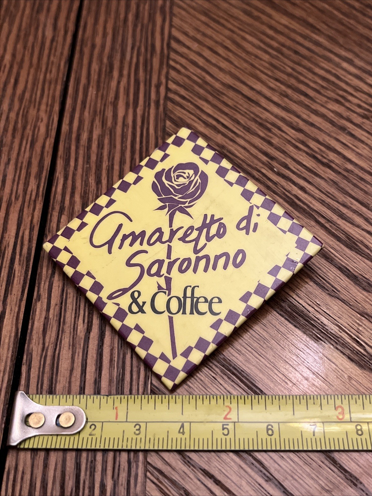 Amaretto di Saronno & Coffee Lapel Pin Purple Yellow 2″ Square FREE SHIPPING