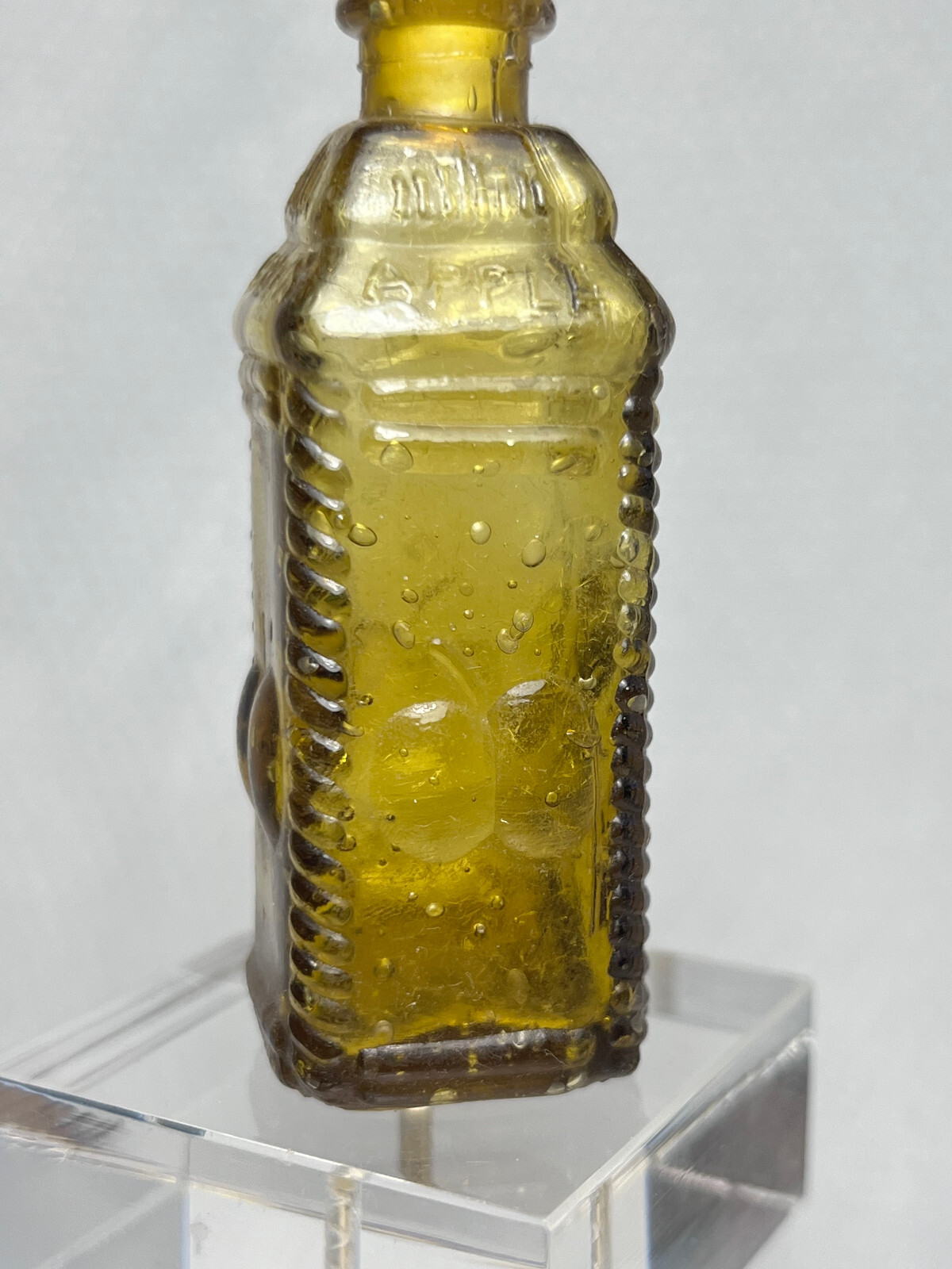 VTG Mini Colorful Glass Bottles Lot Of 4 Grape Apple Fishers Bitters Bottles