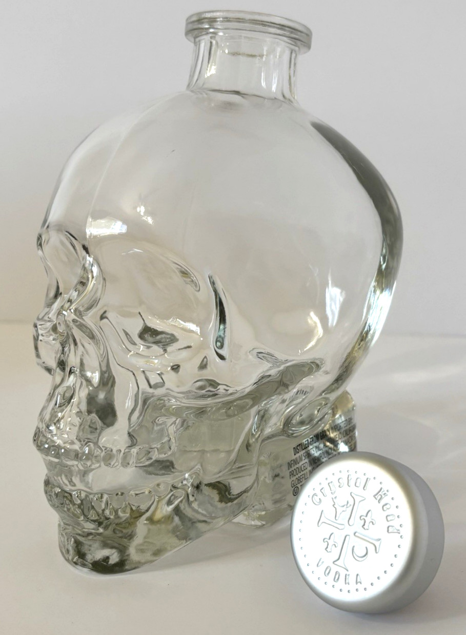 Crystal Head Vodka Empty Glass Skull Bottle – Great for Halloween Decoration