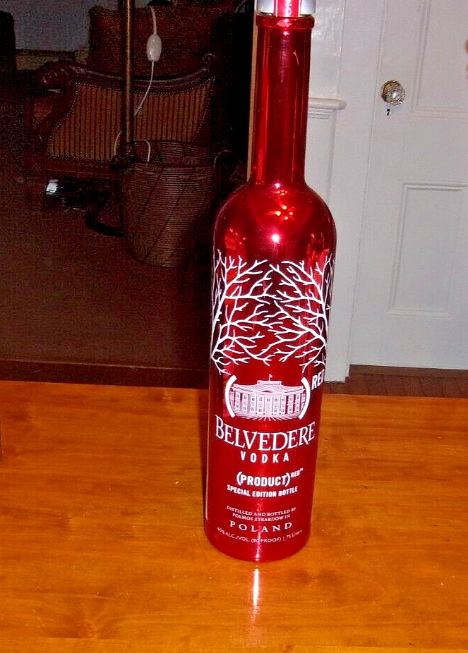 Belvedere Vodka Glass Bottle Special Edition Matte Red 1.75 Liters Empty. 18 IN.