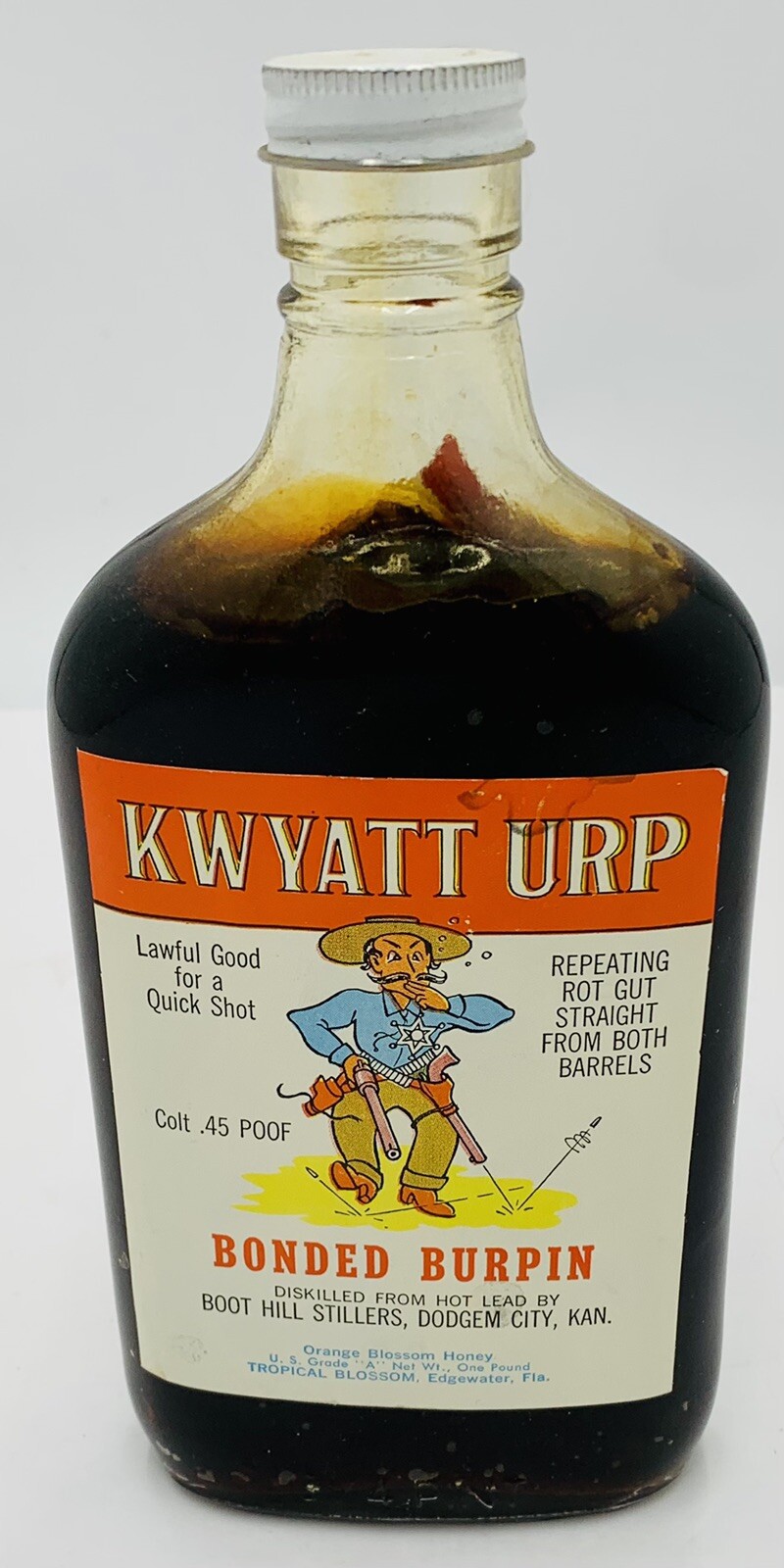 Vintage Kwyatt Urp Bonded Burpin Glass bottle Gag Gift Colt 45 Proof