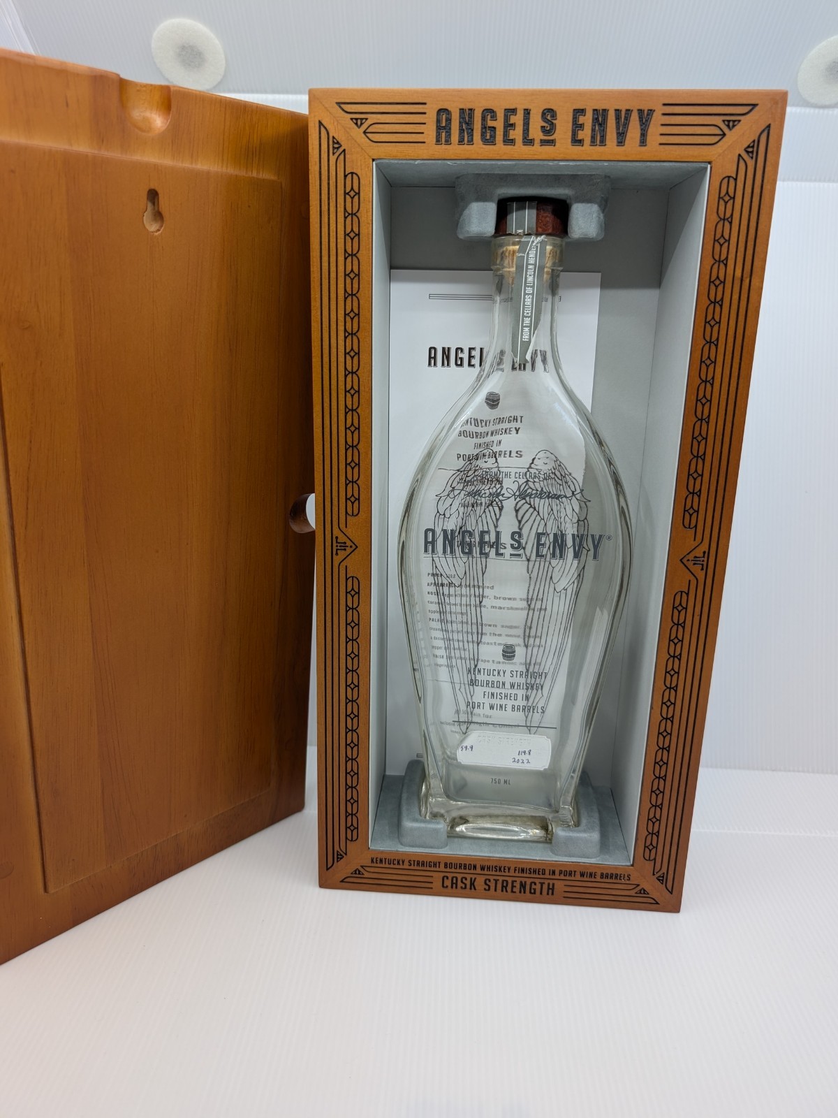 Angel’s Envy Bourbon Cask Strength 2022 Whiskey Solid Wooden Box Empty Bottle