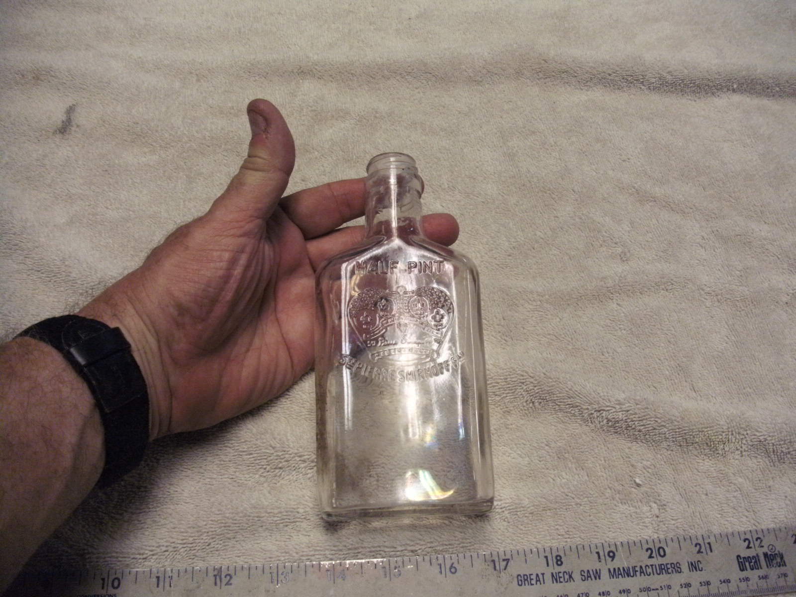 Vintage Whiskey Bottle St Pierre Smirnof, NO Federal Law Forbids Sale or Re-use