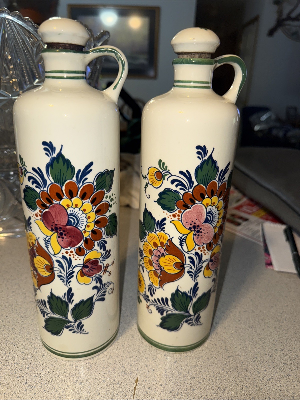 Bols Dutch Delft Polychrome Empty Bottle With Stopper-made In Holland-handwerk