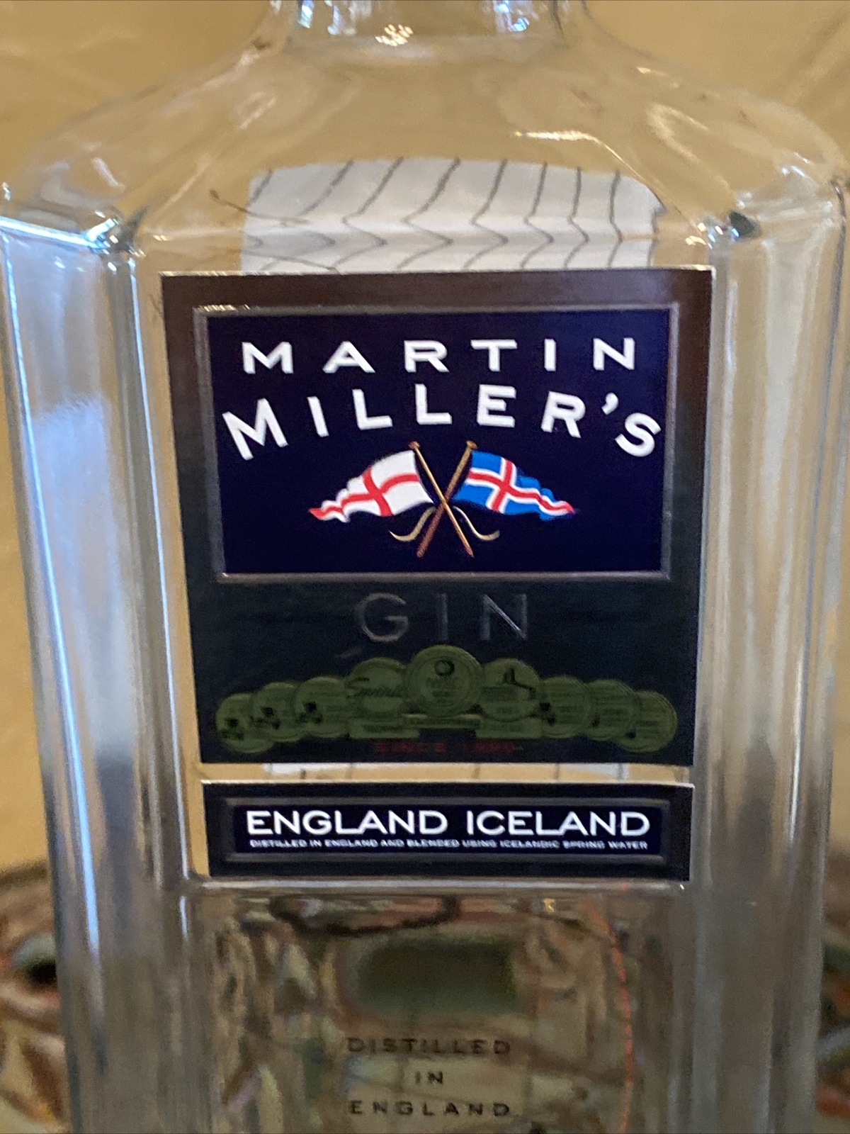 MARTIN MILLERS ENGLAND ICELAND EMPTY GIN BOTTLE 750ml