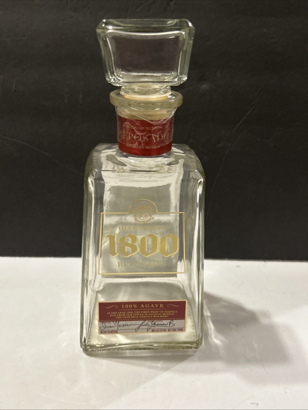 Empty 1800 Reposado Tequila Bottle with Shot Glass Stopper 750 ML Rare