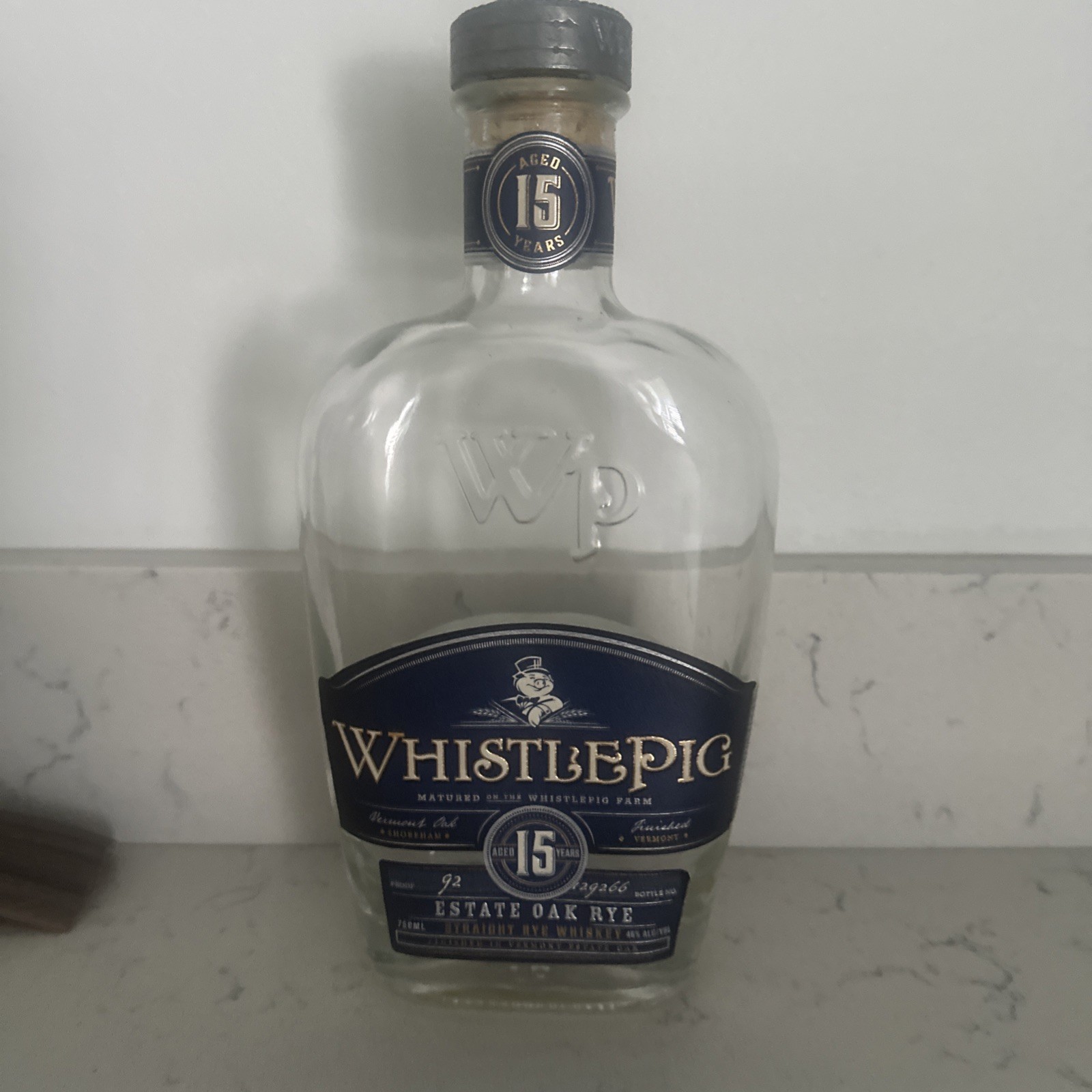 Whistle Pig Aged 15 Years Estate Oak Rye Empty Bottle 750ML With Pewter Topper
