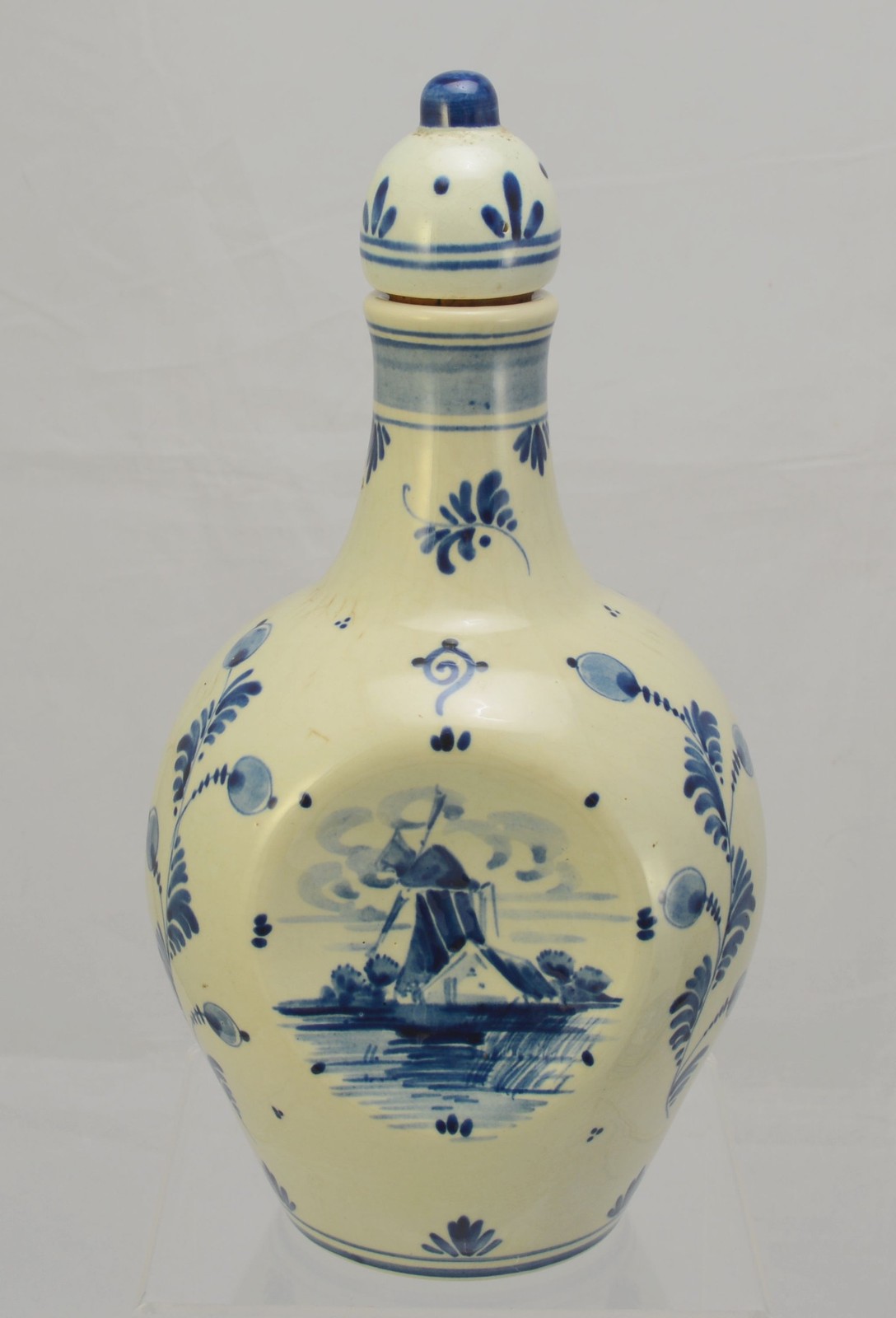 Delft Blue Gouda Hoppe Hand Painted Pinch Decanter with Windmill