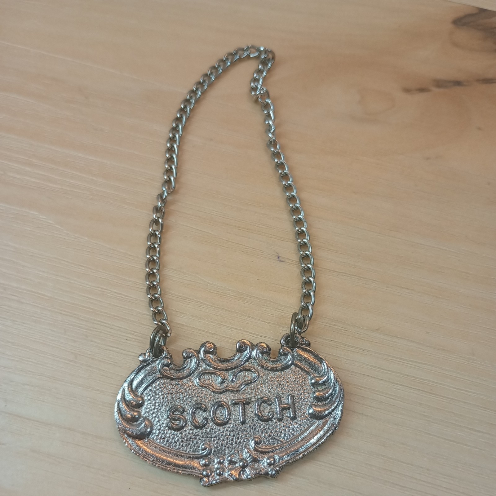 Vtg 1970-80’s White Metal SCOTCH Decanter Tag/Label