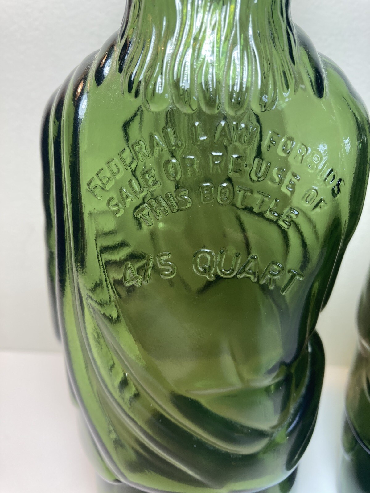 2 Vintage Advertising Green Glass POLAND SPRINGS GIN Anchor Hocking Bottle