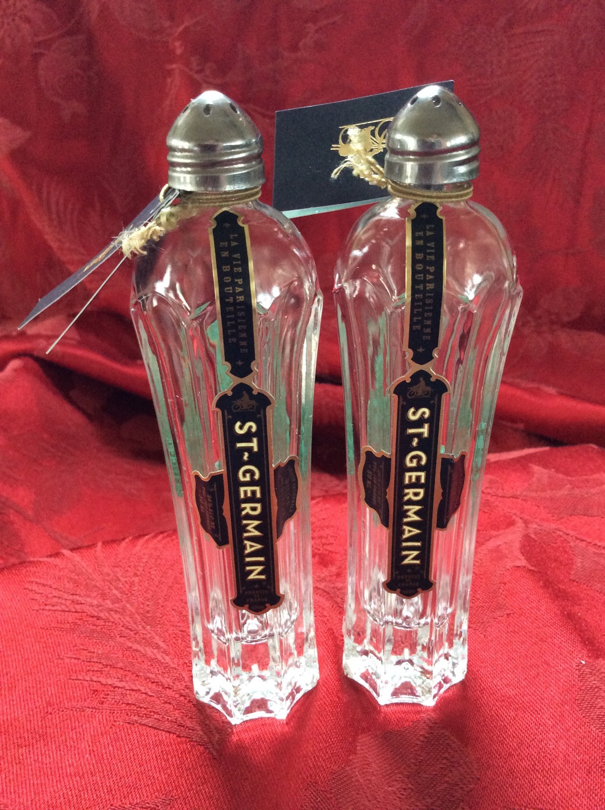 TWO Pairs ST. GERMAIN Mini Liqueur 50ml Bottles UpCycled SALT PEPPER Shakers
